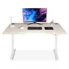 bureau assis debout incurvé 160cm pieds arrondis blanc / plateau coloris chene clair
