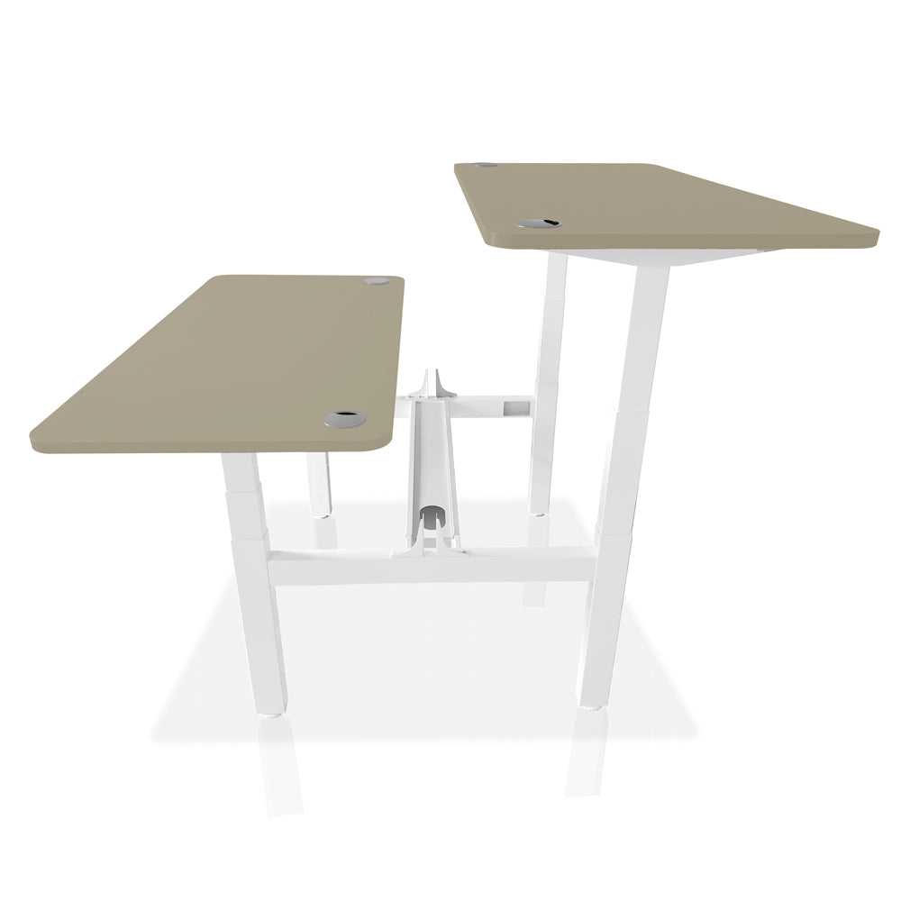 bureau assis debout DUO 180x80cm coloris blanc beige taupe