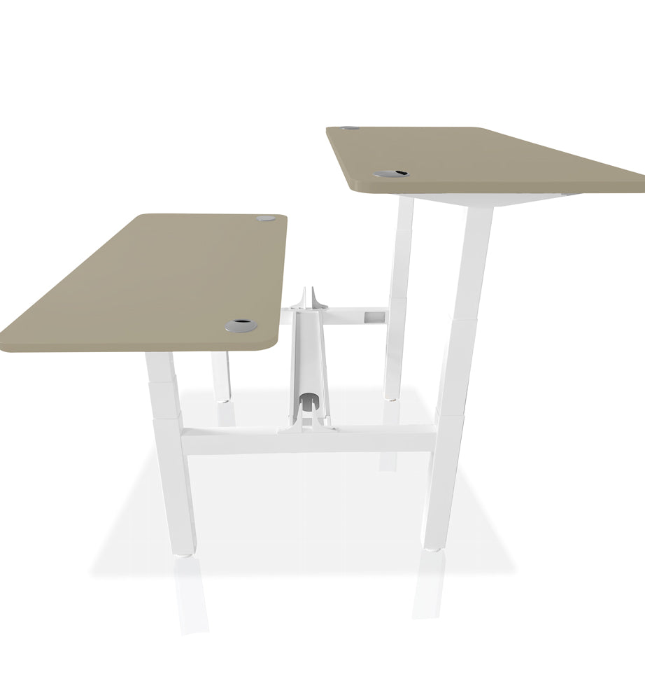 bureau assis debout DUO 140x70cm coloris blanc beige taupe