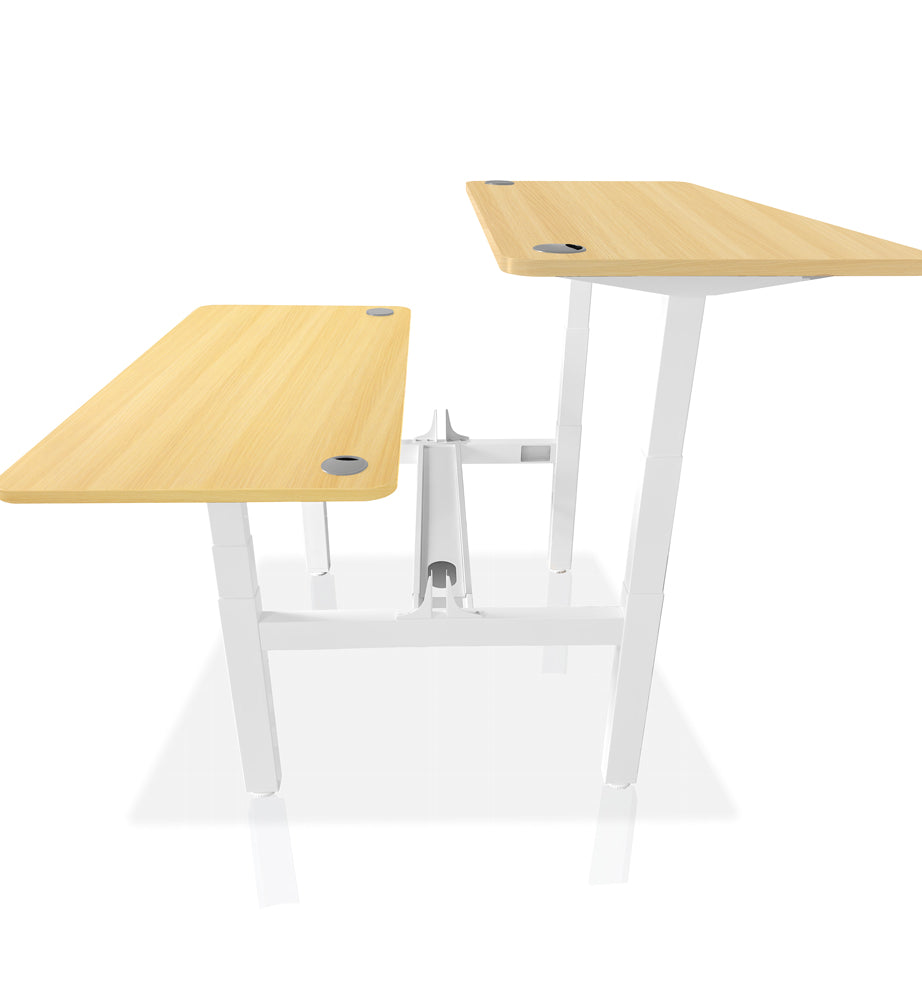 bureau assis debout DUO 140x70cm coloris blanc chene doré