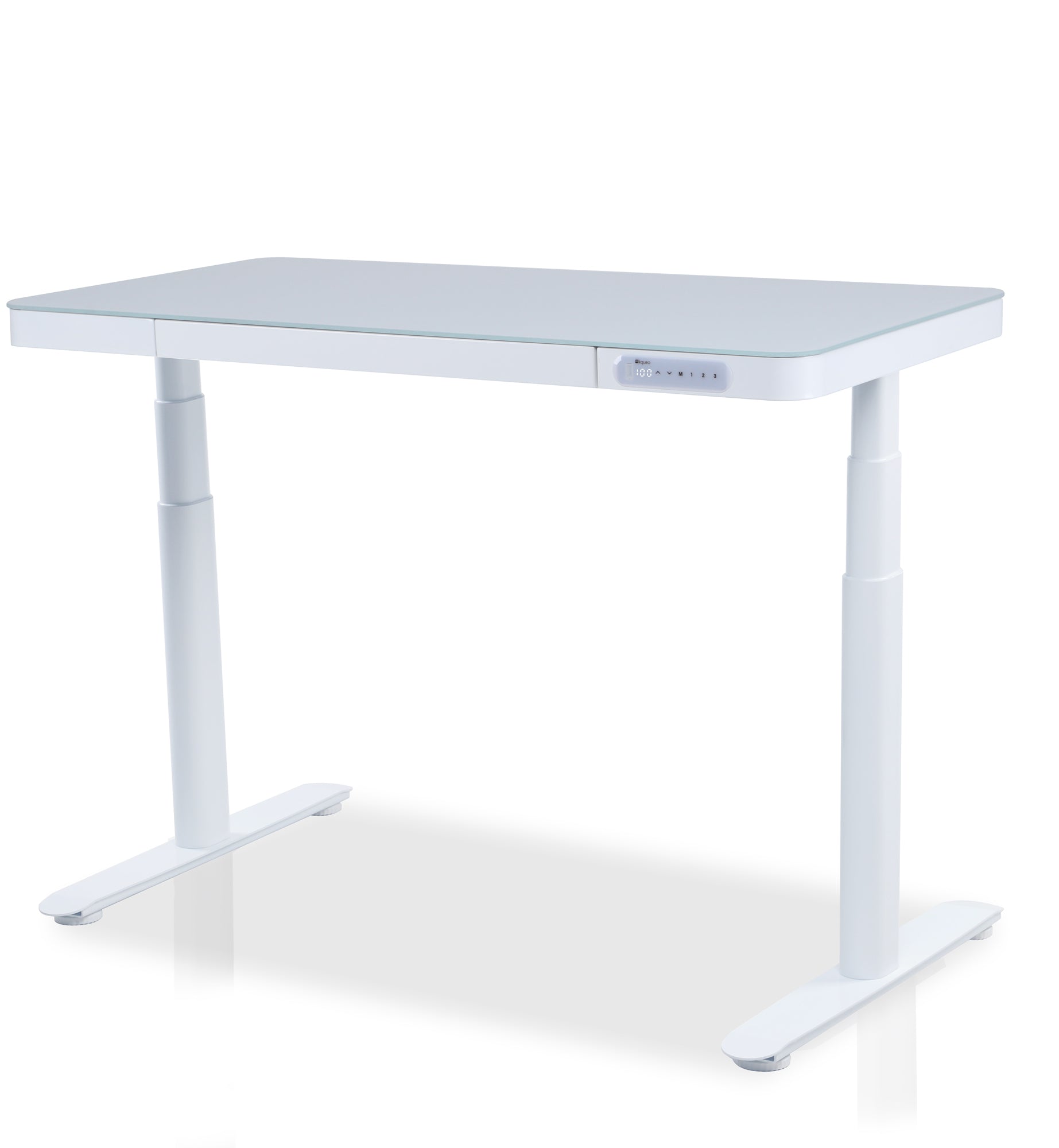 bureau assis debout DYNAMIC CIRCLE en verre trempé blanc 140 cm