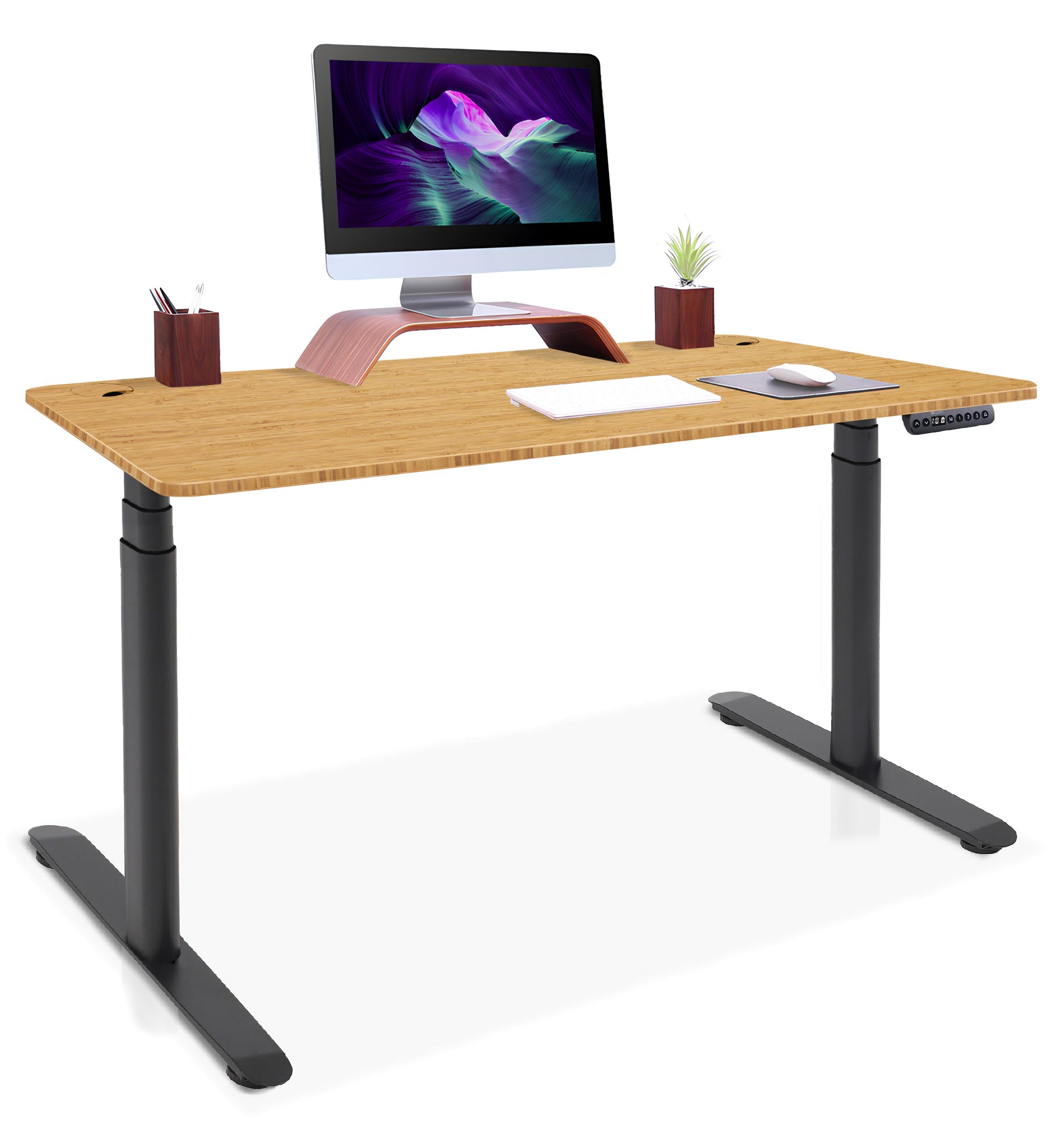 bureau assis debout DYNAMIC CIRCLE BAMBOU piètement noir