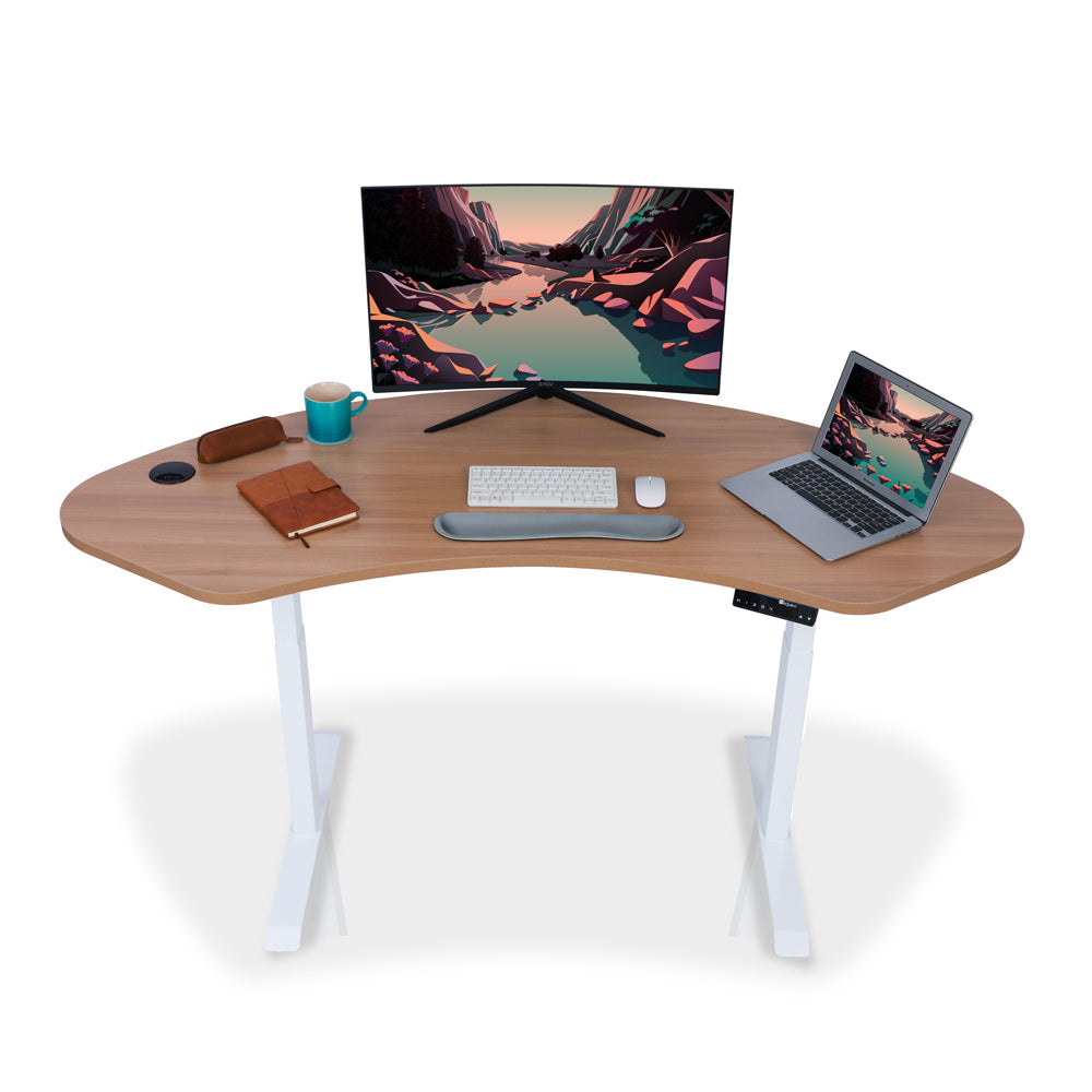 Bureau assis debout incurvé - DYNAMIC CURVE SQUARE 160x73cm blanc-chene-naturel