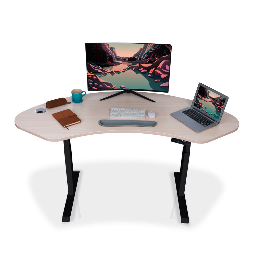 Bureau assis debout incurvé - DYNAMIC CURVE SQUARE 160x73cm noir-chene-clair