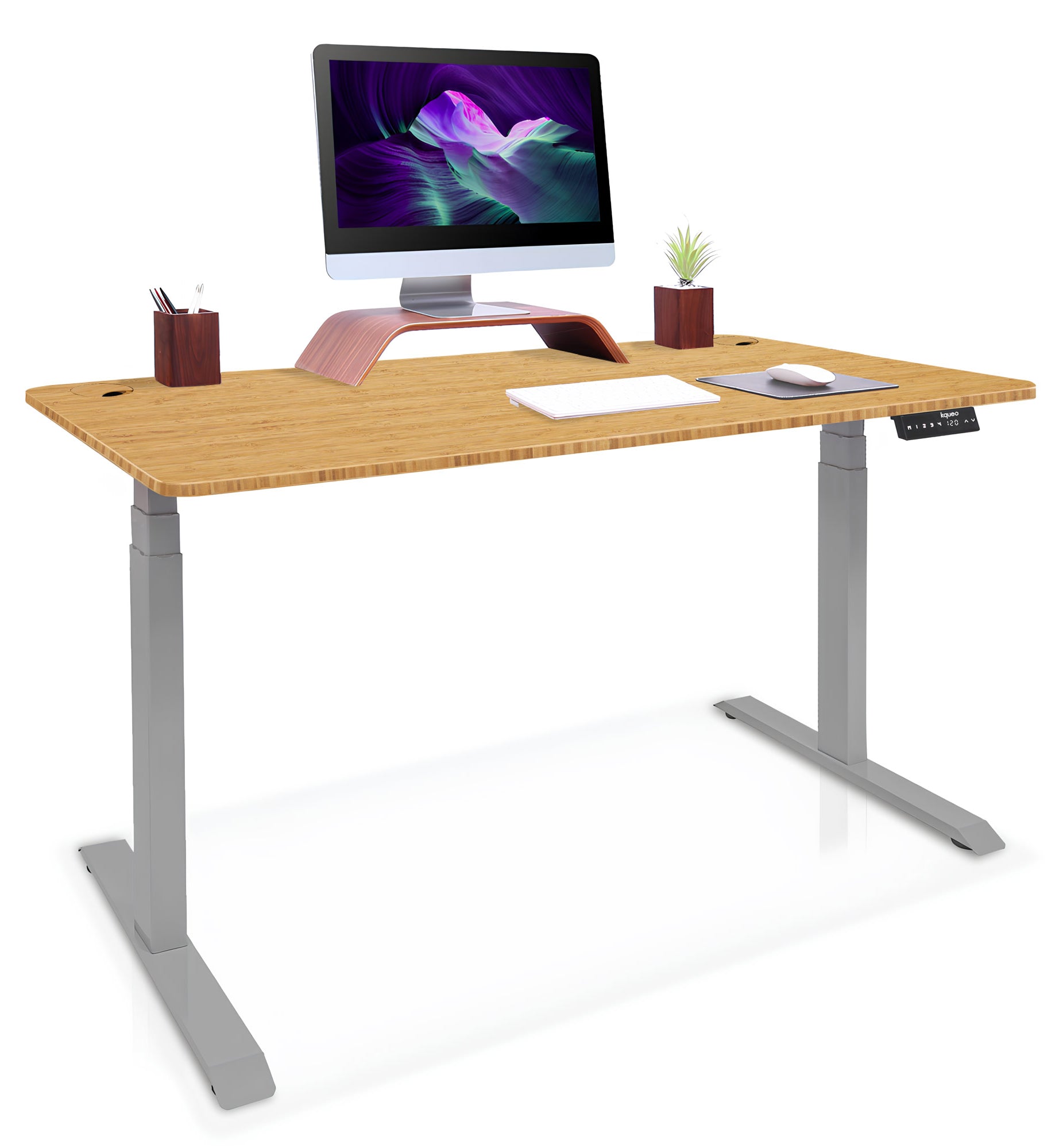 Bureau assis debout DYNAMIC BAMBOU 120x60cm gris plateau bambou