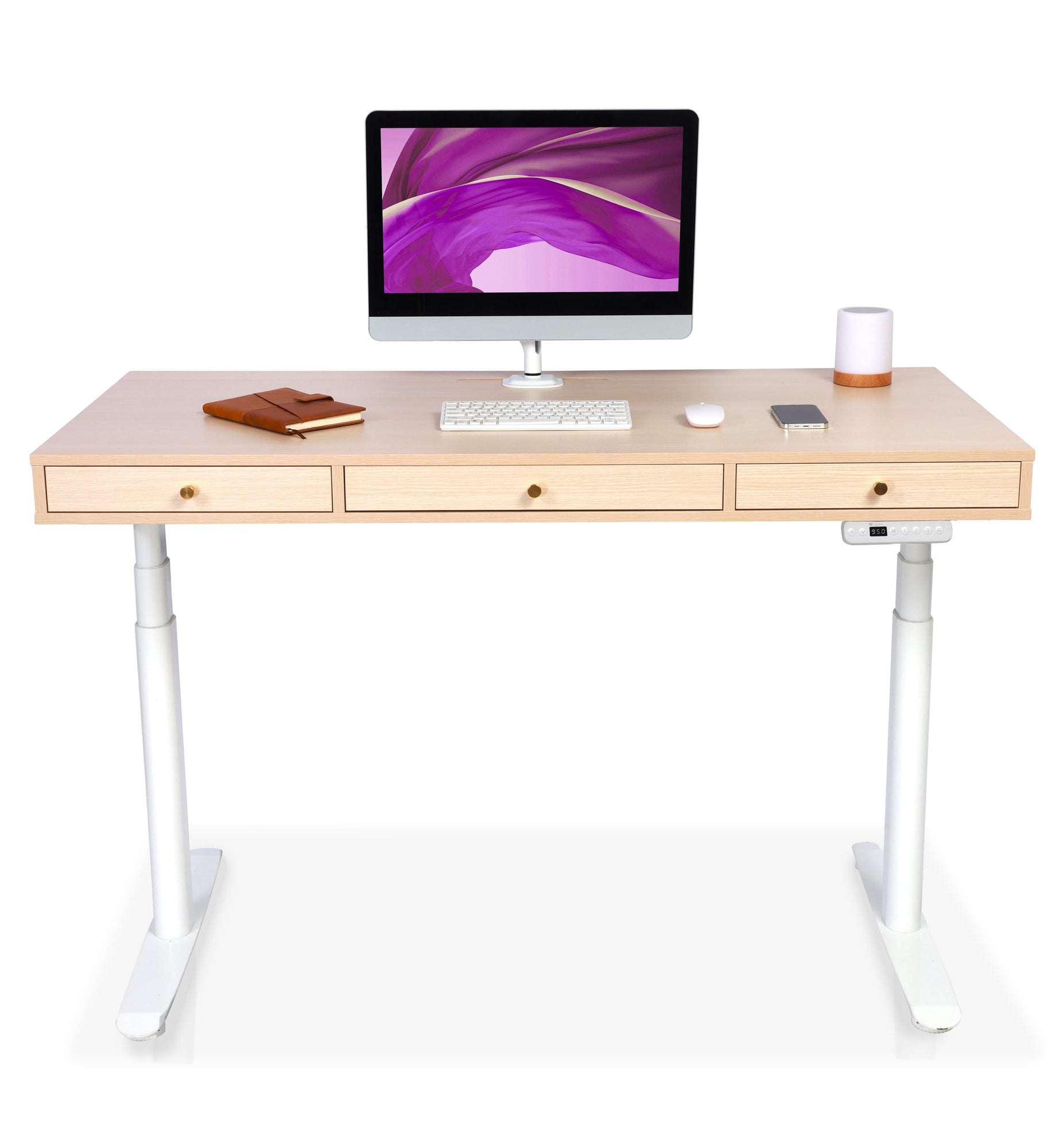 bureau assis debout DYNAMIC CIRCLE blanc coloris chene clair