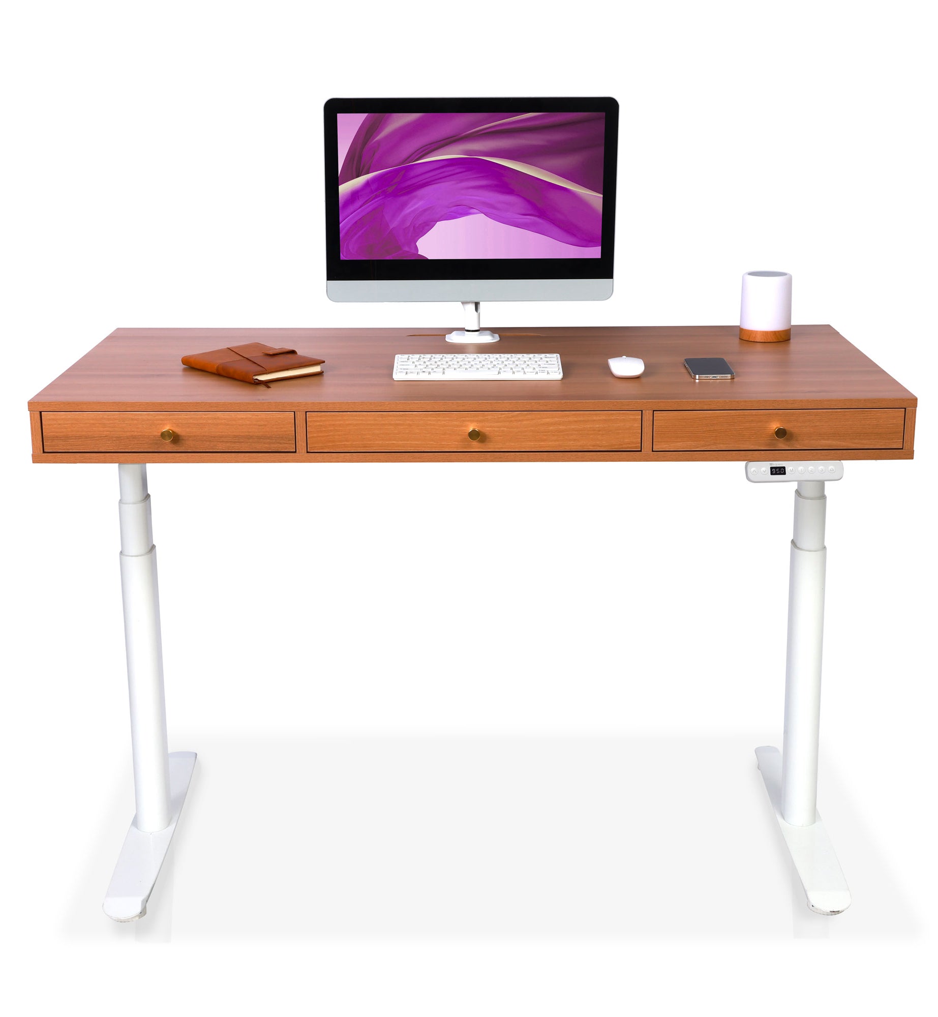 bureau assis debout DYNAMIC CIRCLE blanc coloris chene