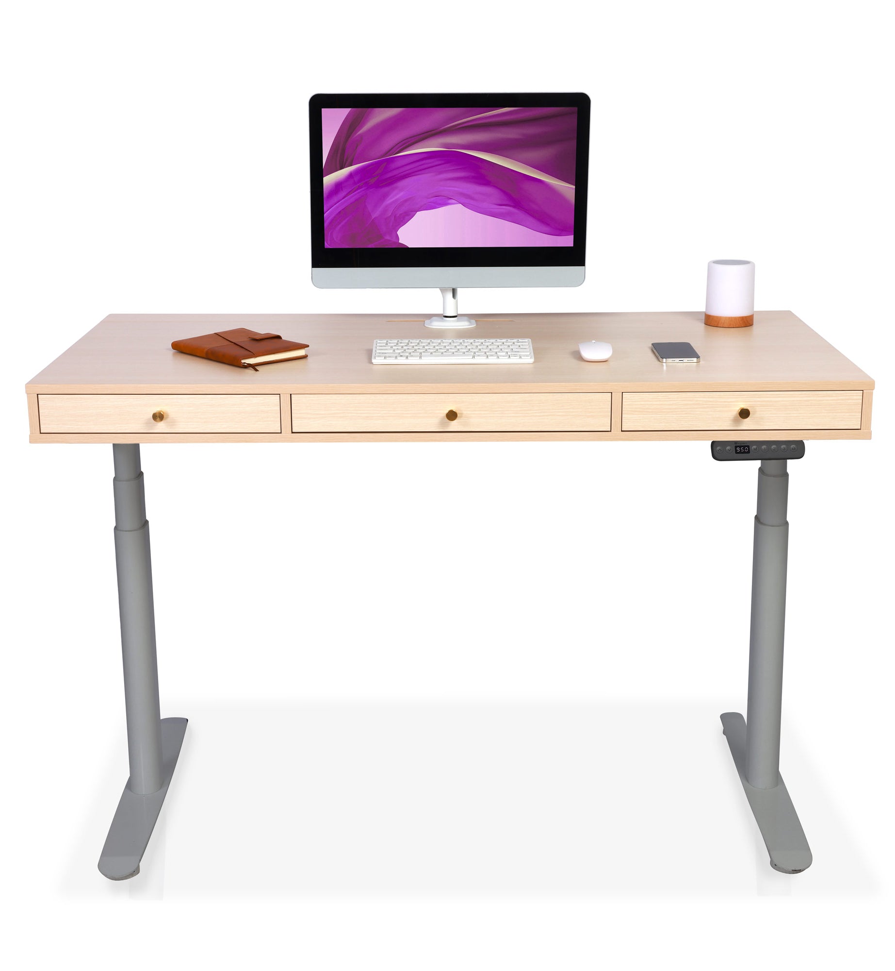 bureau assis debout SPACE DYNAMIC avce trappe coloris gris chene clair