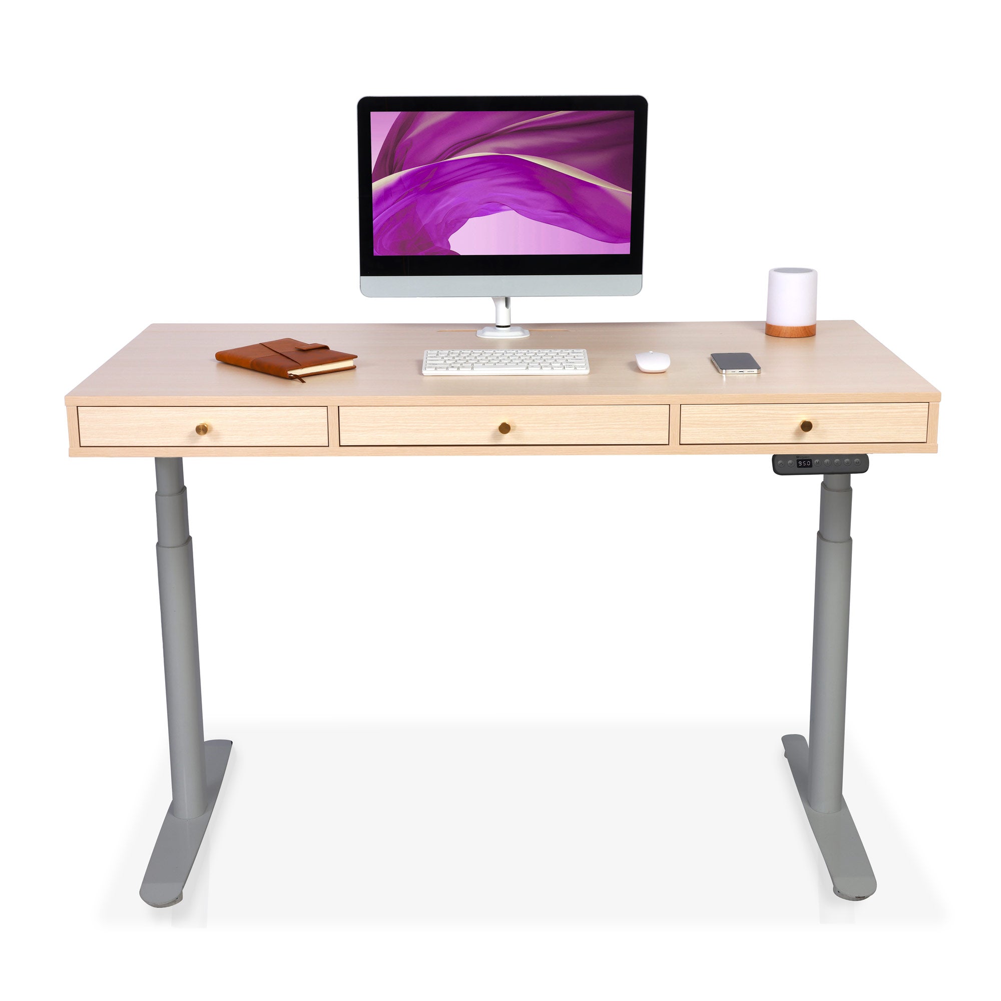 bureau assis debout SPACE DYNAMIC avce trappe coloris gris chene clair