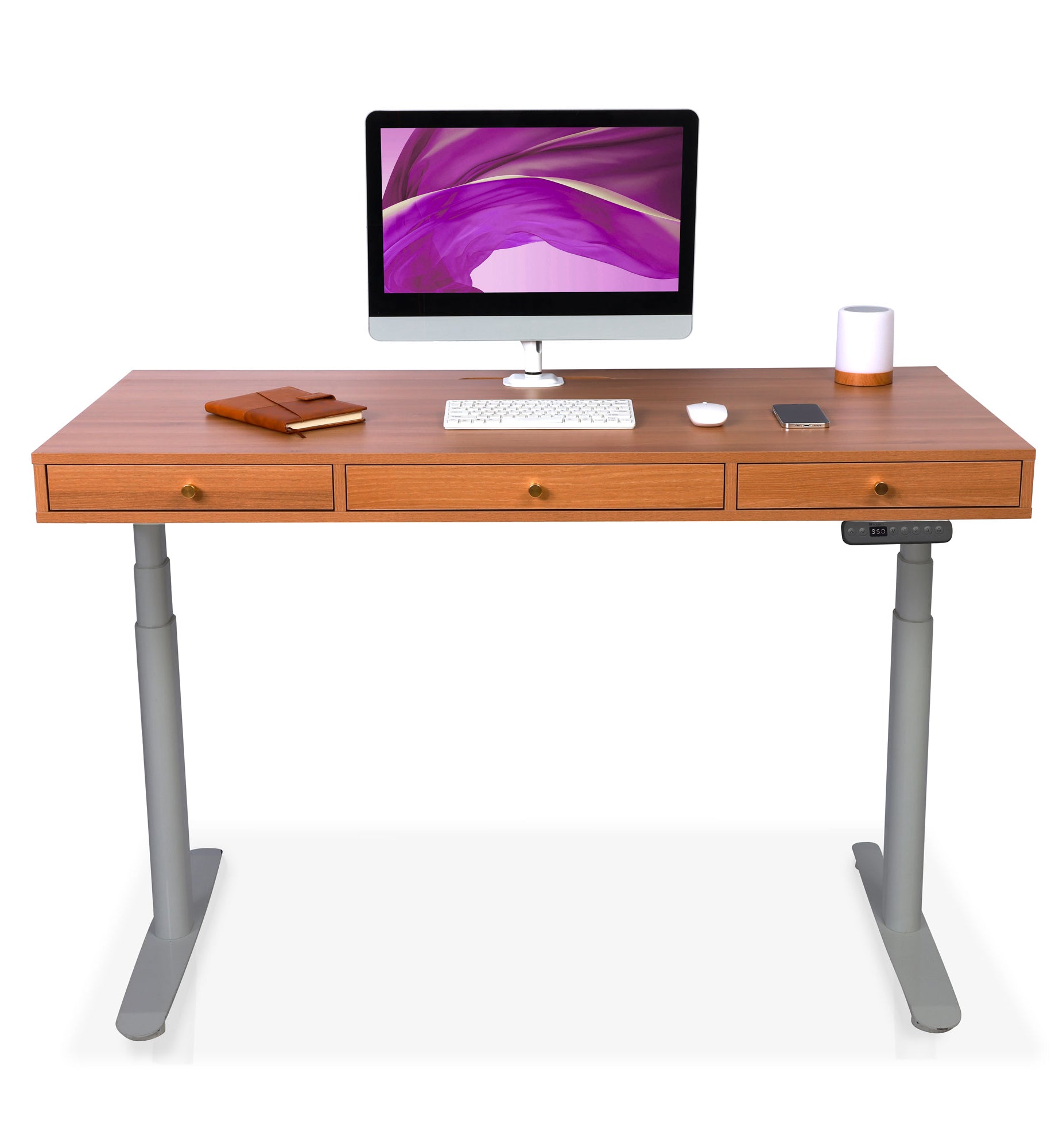 bureau assis debout DYNAMIC CIRCLE gris coloris chene