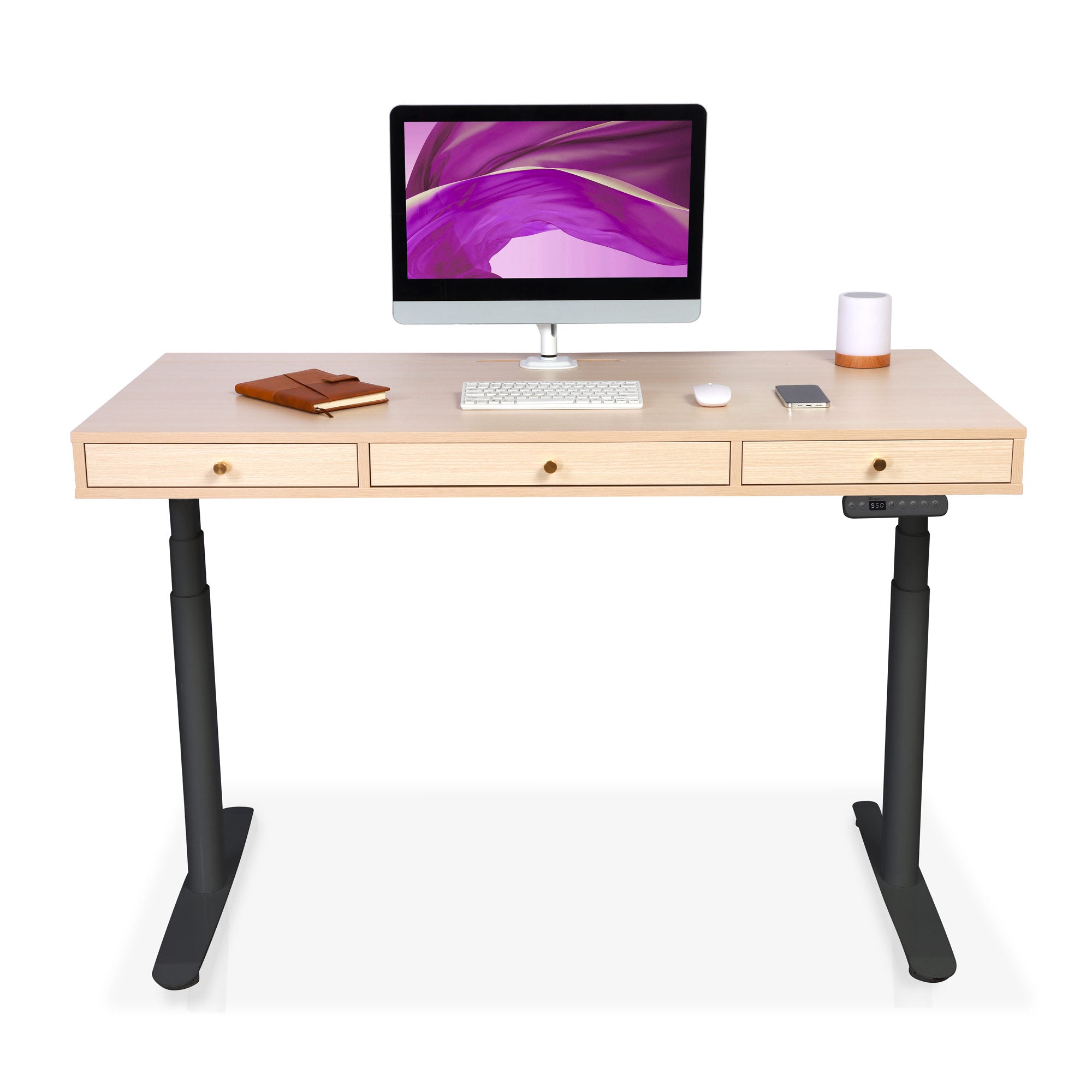 Bureau assis debout 3 tiroirs - SPACE DYNAMIC CIRCLE 2 180x80 cm noir-chene-clair