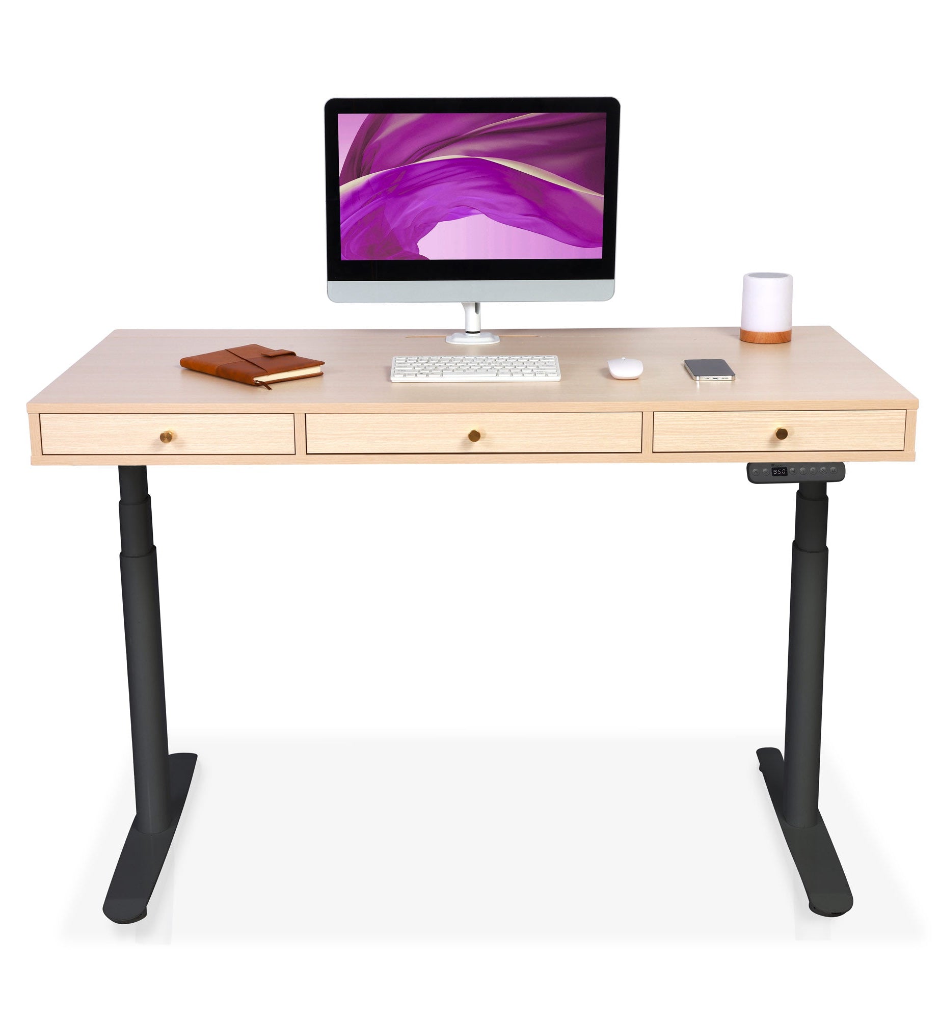 bureau assis debout DYNAMIC CIRCLE noir coloris chene clair