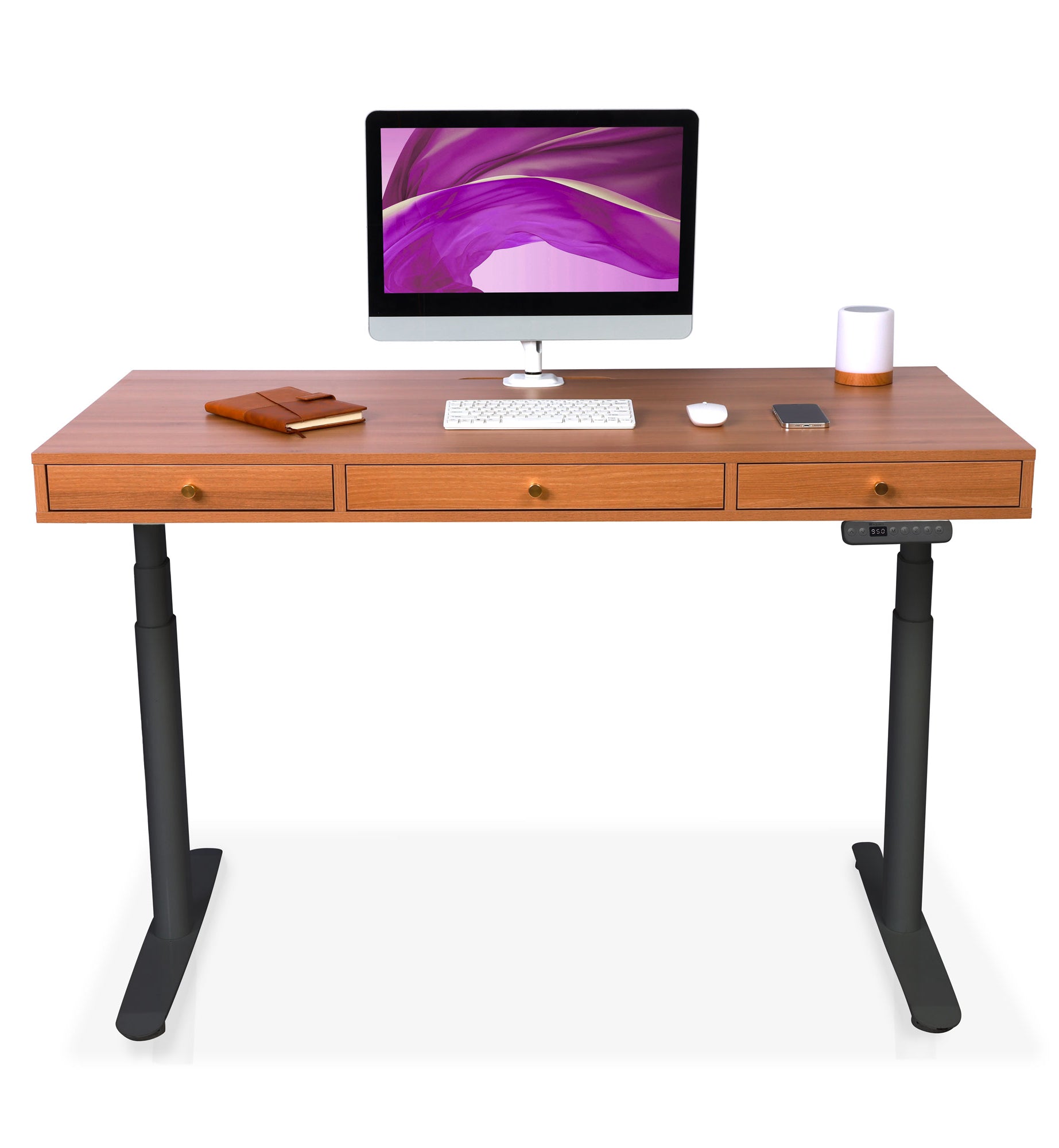 bureau assis debout SPACE DYNAMIC avce trappe coloris noir et chene