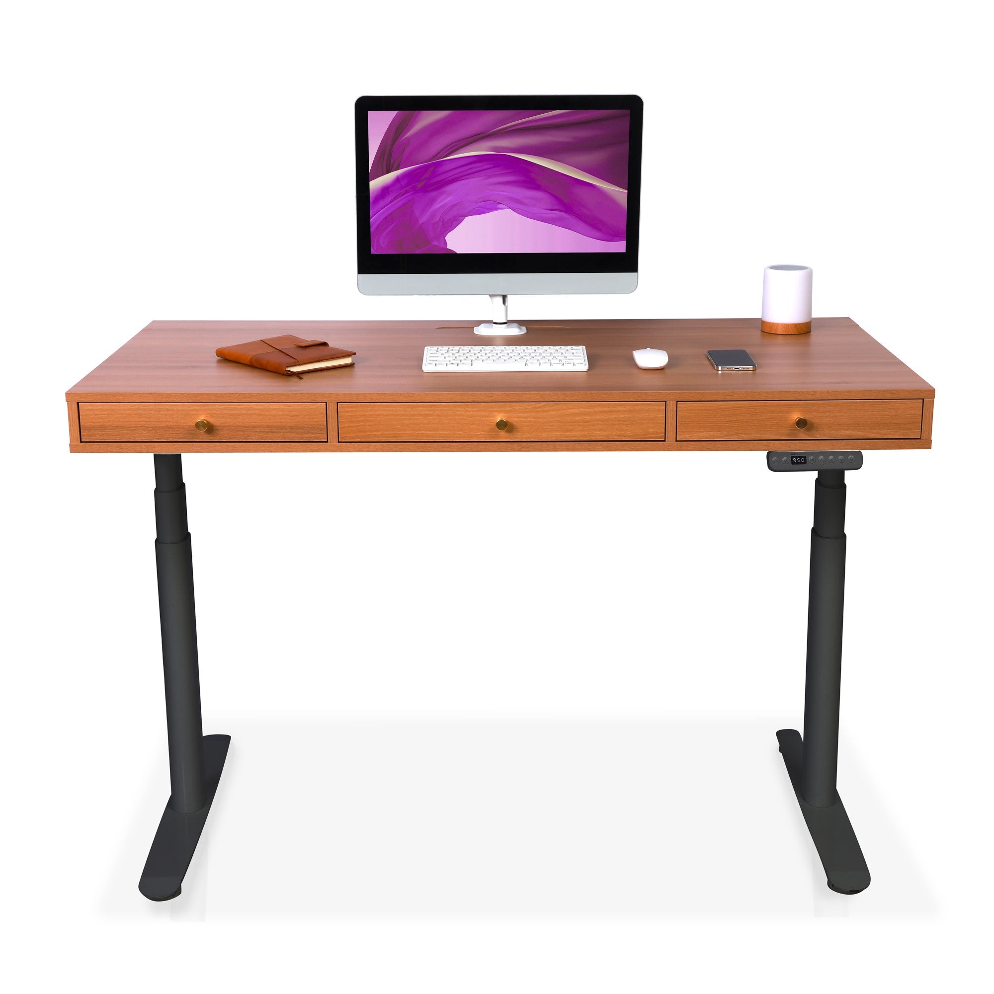 Bureau assis debout 3 tiroirs - SPACE DYNAMIC CIRCLE 2 140x70 cm noir-chene-naturel