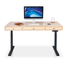 bureau assis debout DYNAMIC CIRCLE avec trappe coloris noir et chene clair