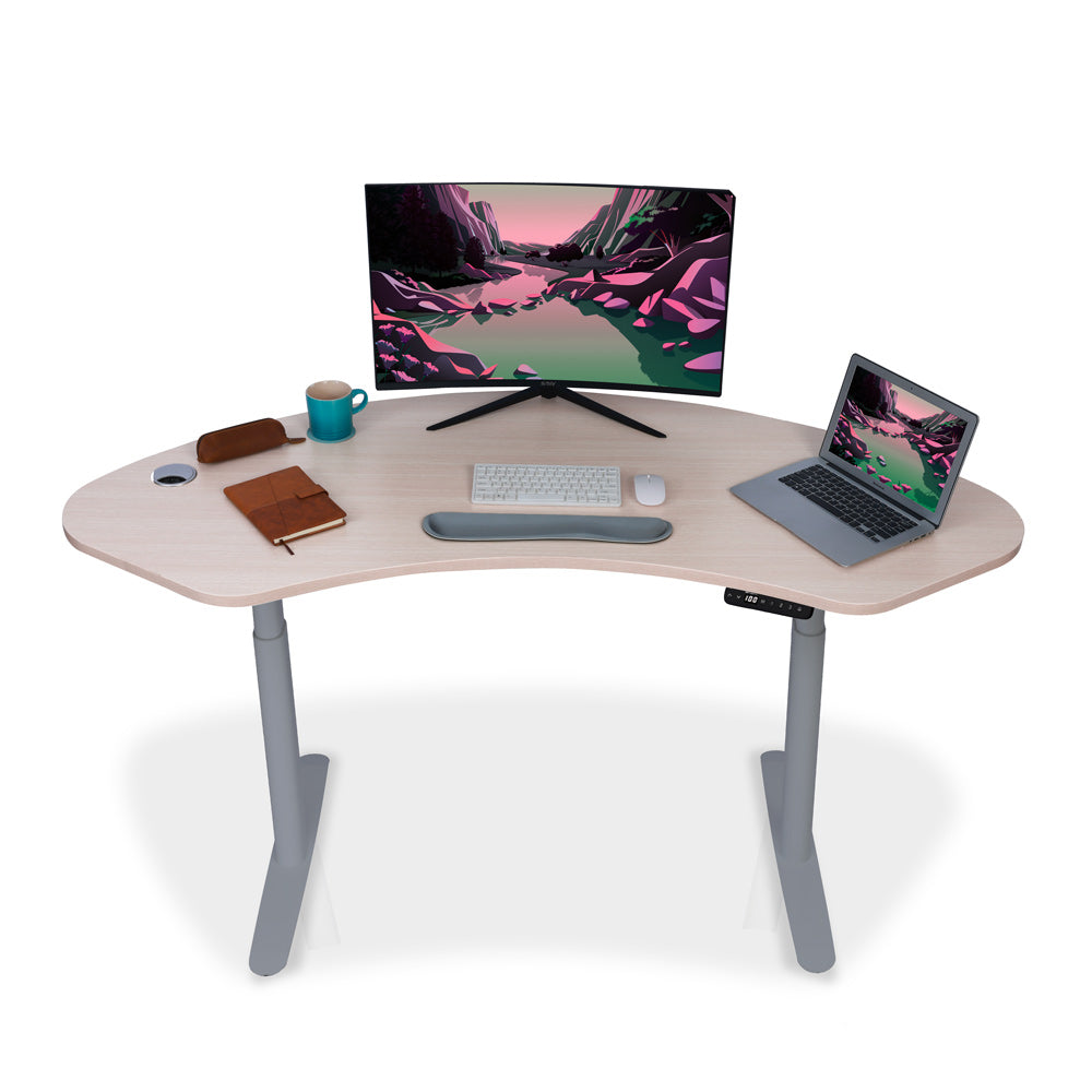 Bureau assis debout incurvé - DYNAMIC CURVE CIRCLE 160x73cm gris-chene-clair