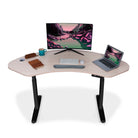 Bureau assis debout incurvé 160cm piètement arrondis noir et plateau coloris chene clair