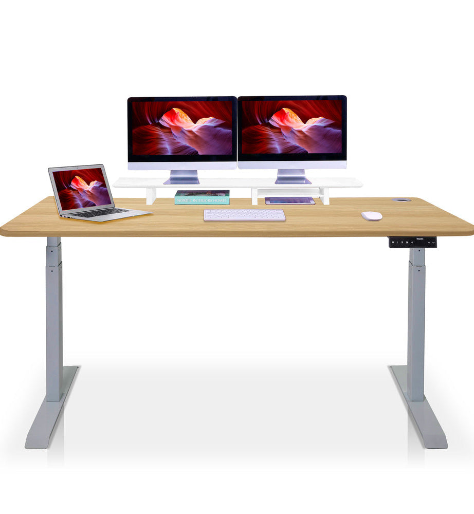 bureau assis debout DYNAMIC 200x80cm gris chene doré