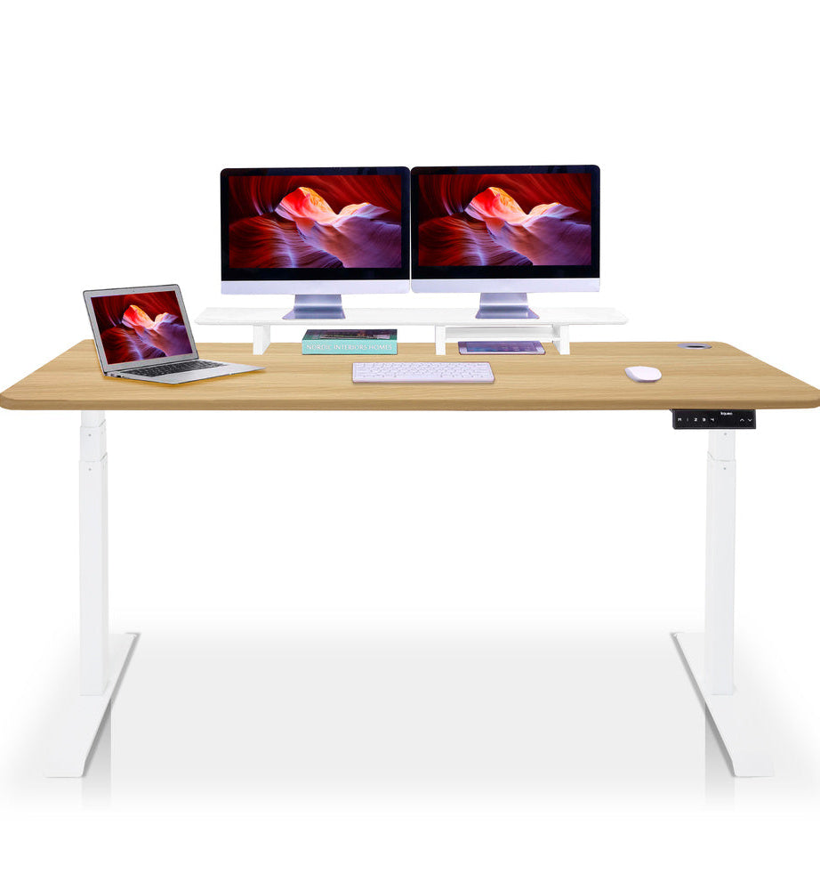 bureau assis debout DYNAMIC 200x80cm blanc chene doré