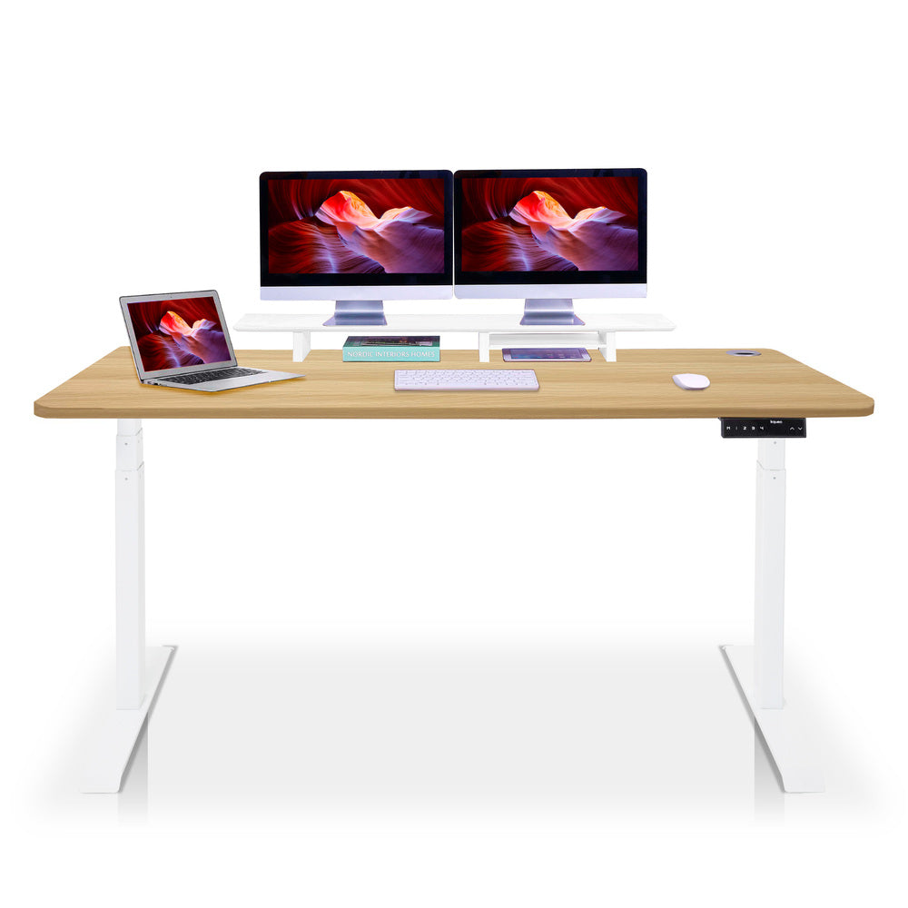 bureau assis debout DYNAMIC 200x80cm blanc chene doré