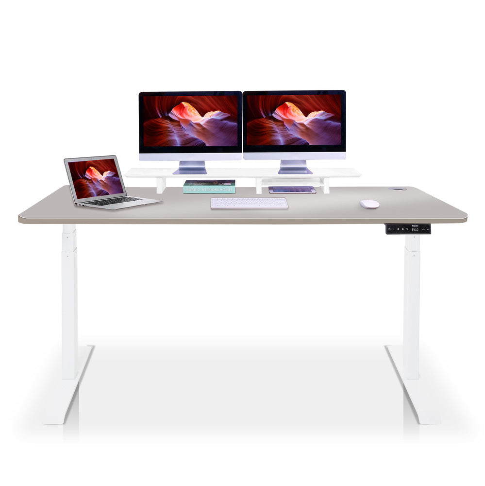 bureau assis debout 240x80cm DYNAMIC blanc beige taupe