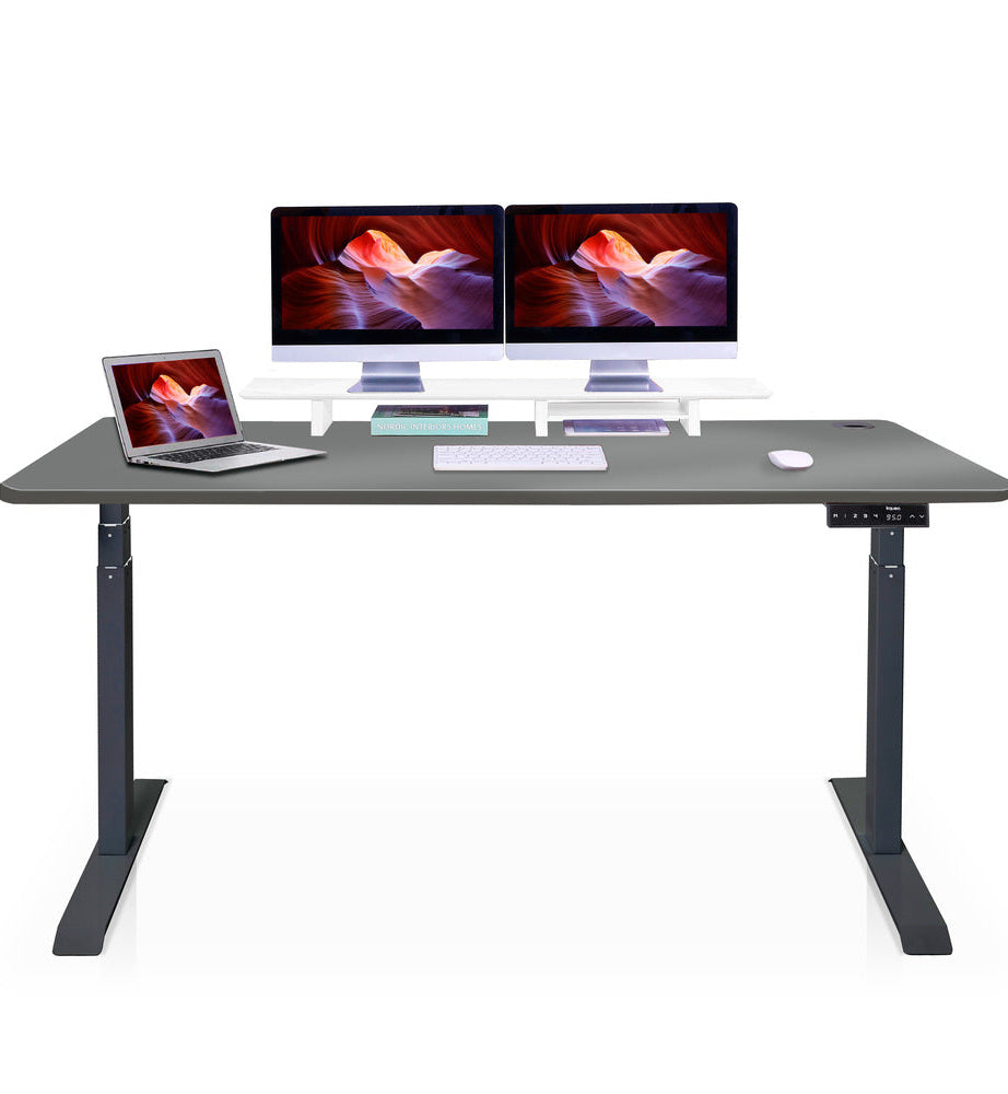 bureau assis debout DYNAMIC 200x80cm noir gris cendré