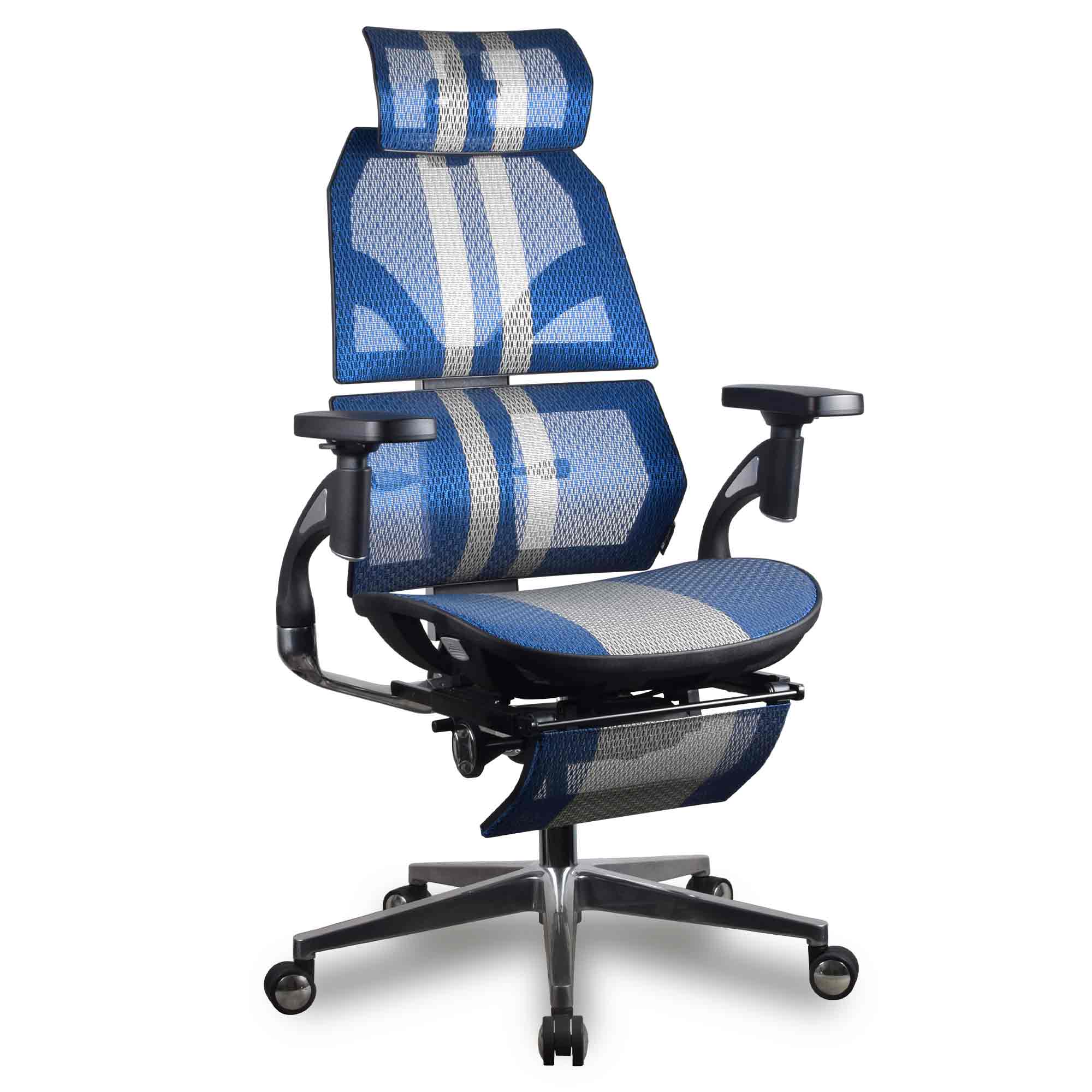 chaise ergonomique gamer kqueo AURA PREMIUM coloris bleu et blanc