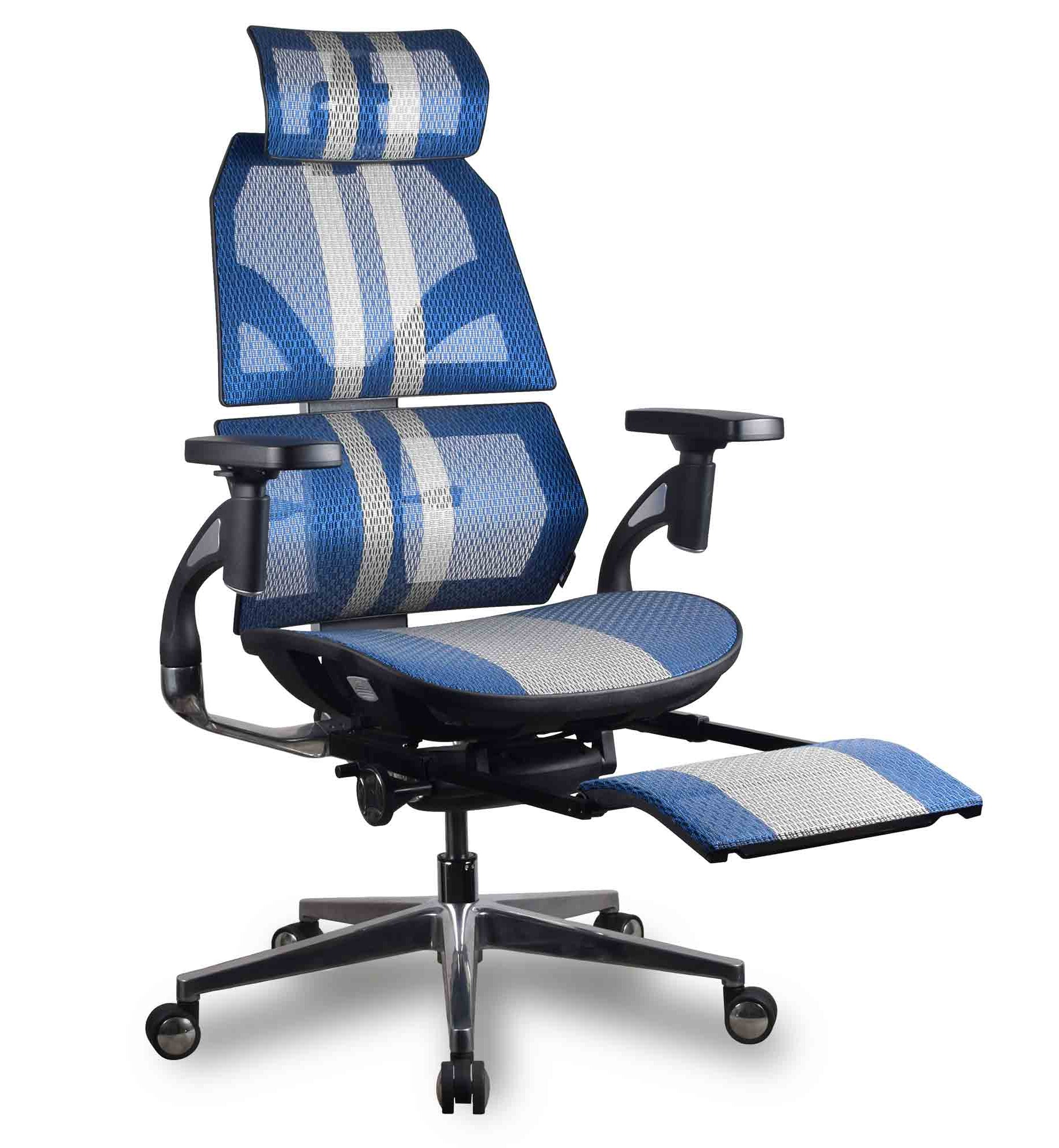 repose pied chaise ergonomique gamer kqueo AURA PREMIUM coloris bleu et blanc