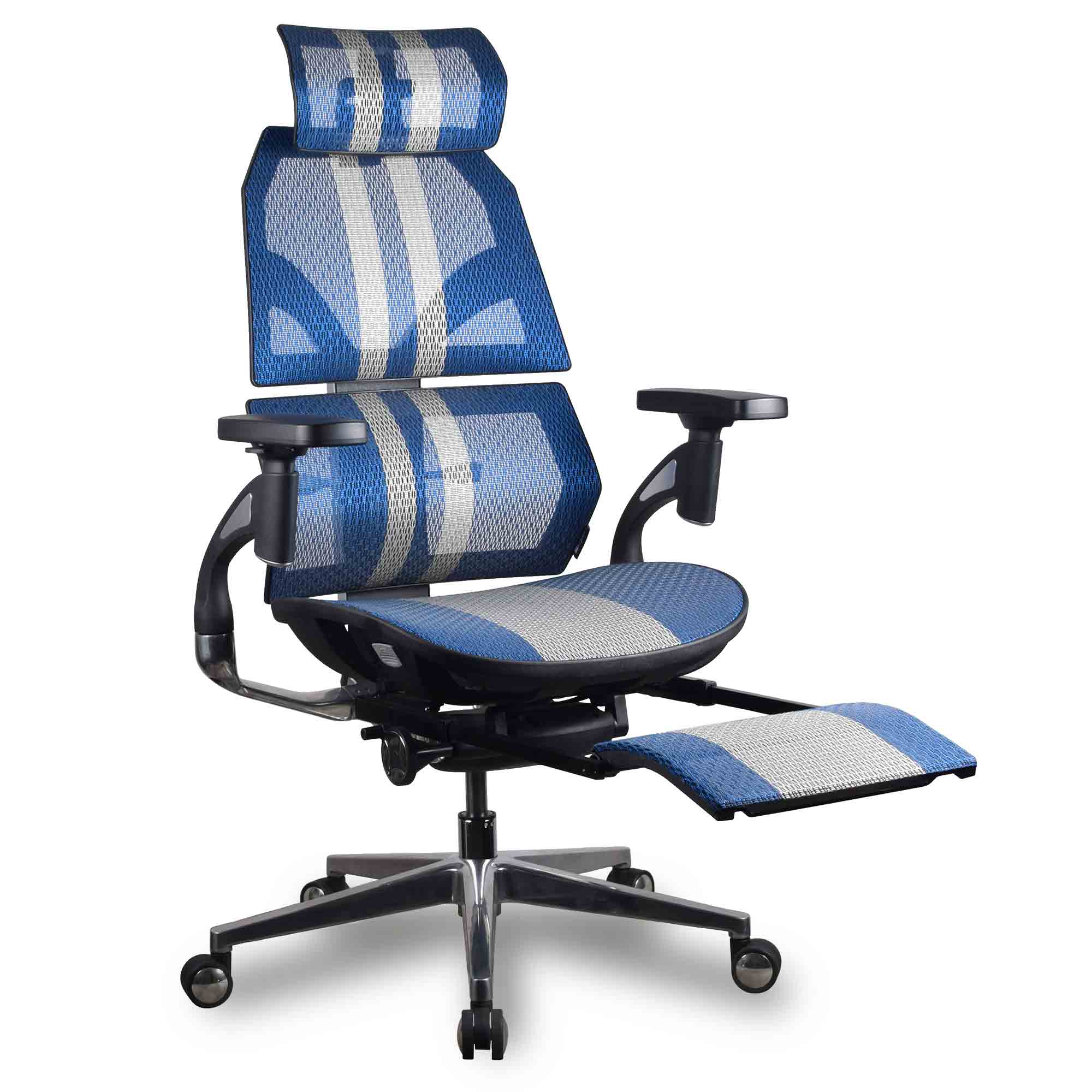 repose pied chaise ergonomique gamer kqueo AURA PREMIUM coloris bleu et blanc