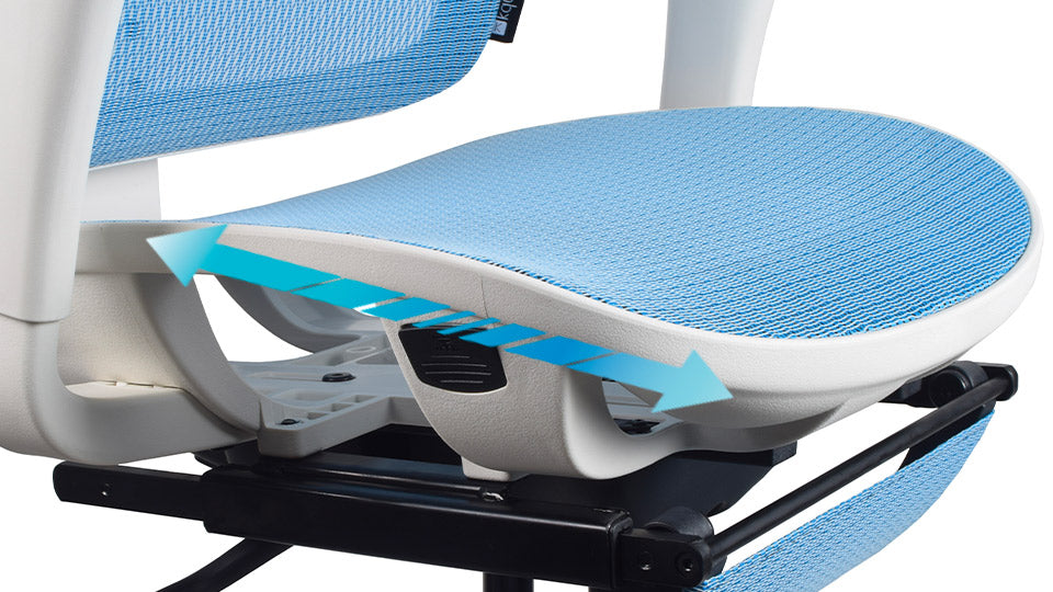 assise chaise ergonomique TERRANA blanche bleue en maille Kqueo