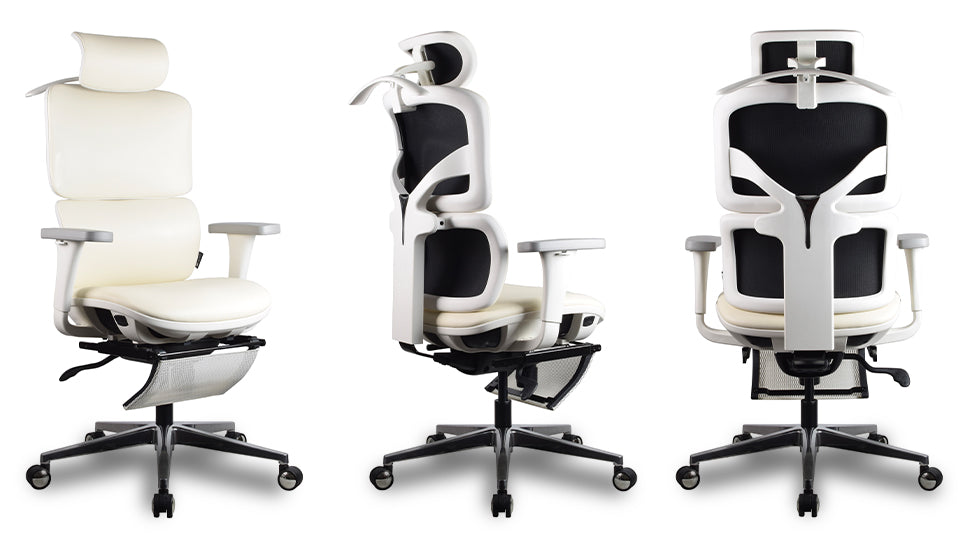 chaise de bureau ergonomique TERRANA en cuir blanc reconstitué