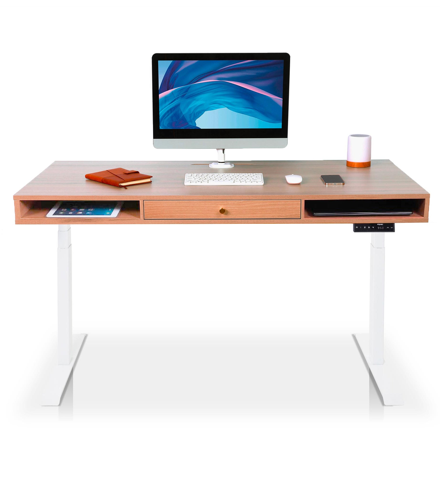 bureau assis debout space dynamic square avec trappe coloris blanc chene 140cm