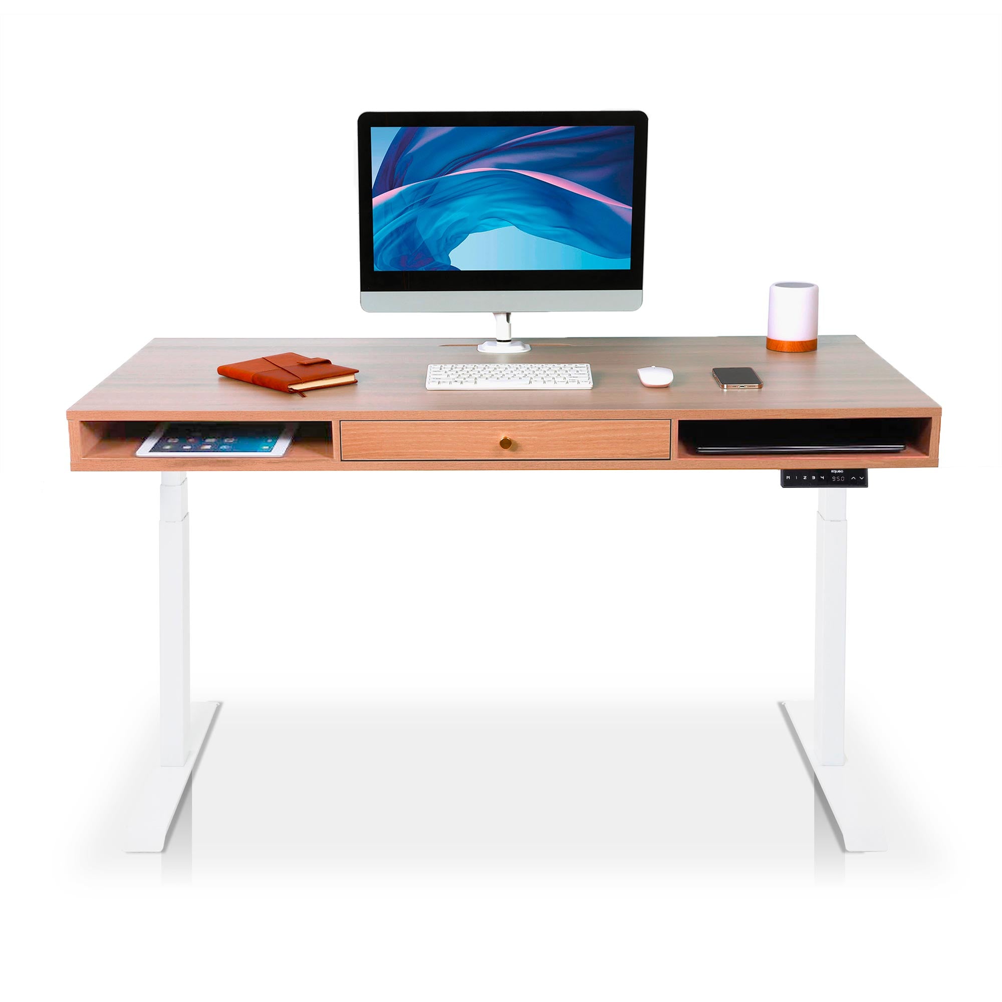 bureau assis debout space dynamic square avec trappe coloris blanc chene 140cm