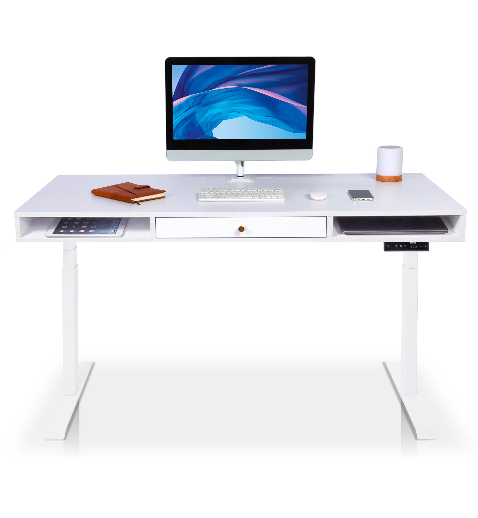 bureau assis debout space dynamic square avec trappe blanc 140cm