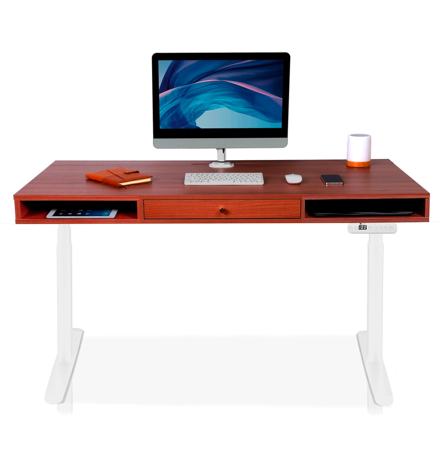 bureau assis debout SPACE DYNAMIC CIRCLE 1 tiroir coloris blanc chene acajou