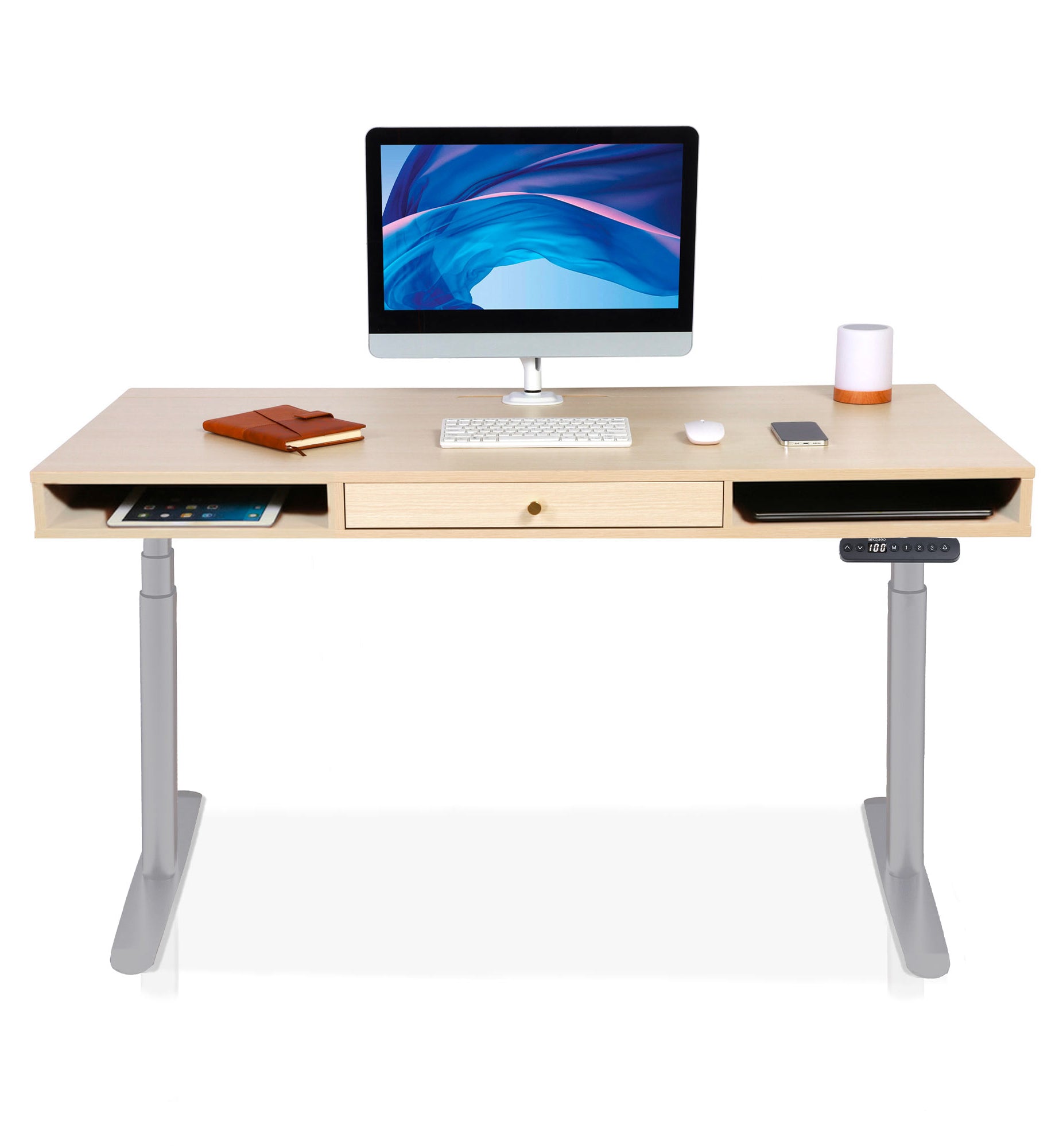 bureau assis debout SPACE DYNAMIC CIRCLE 1 tiroir coloris gris chene clair