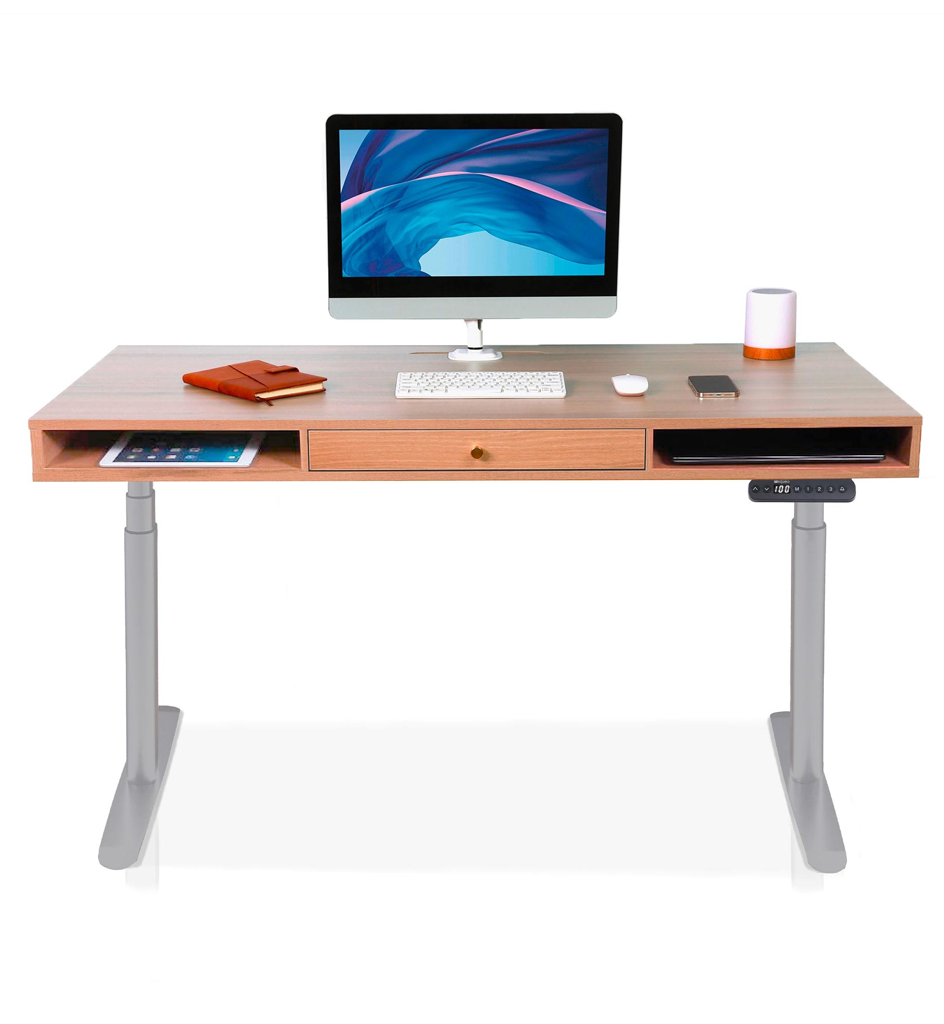 bureau assis debout SPACE DYNAMIC CIRCLE 1 tiroir coloris gris chene