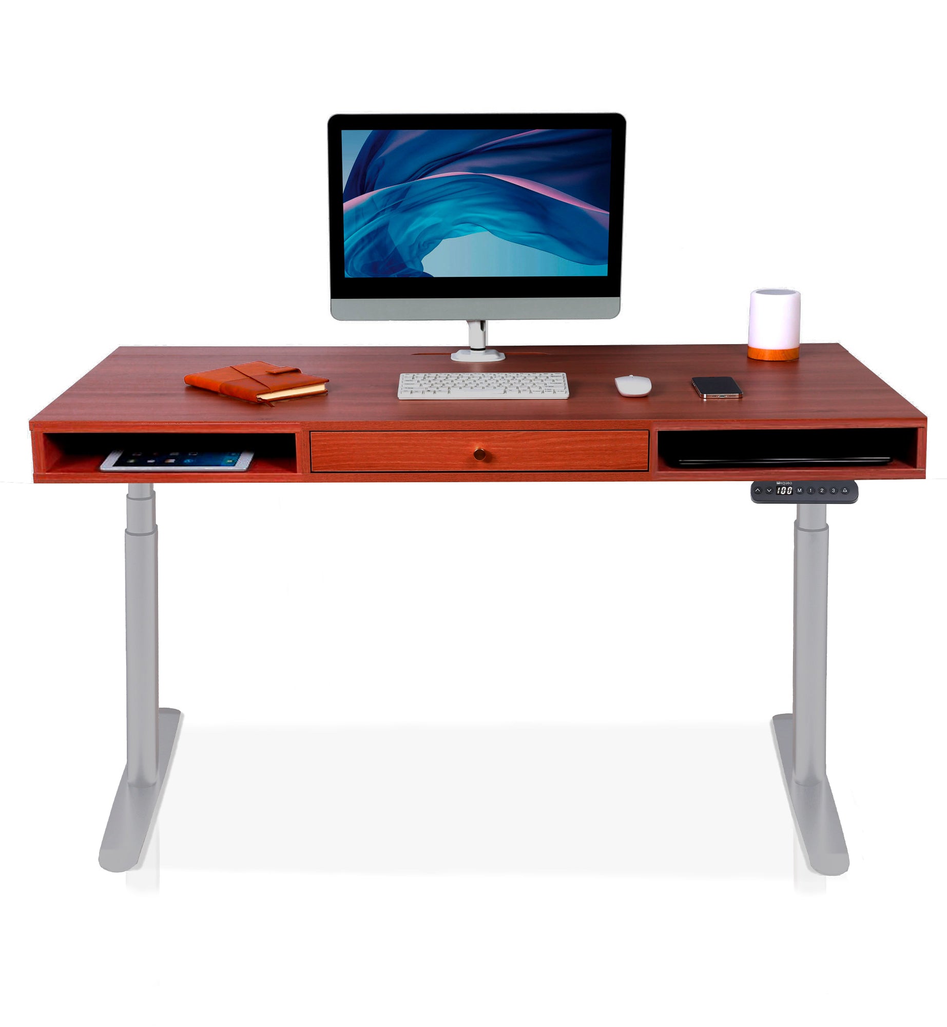 bureau assis debout SPACE DYNAMIC CIRCLE 1 tiroir coloris gris
chene acajou