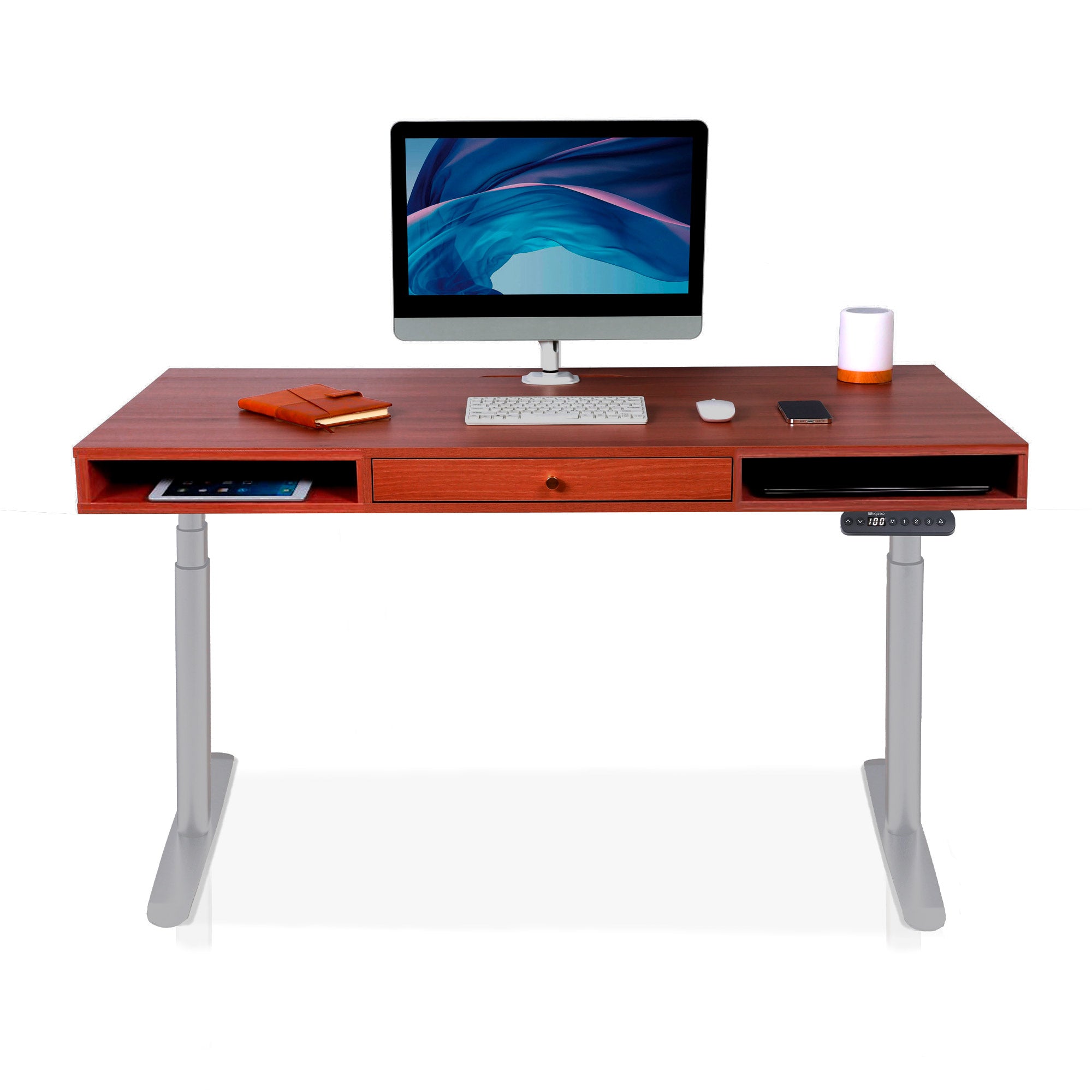 bureau assis debout SPACE DYNAMIC CIRCLE 1 tiroir coloris gris
chene acajou