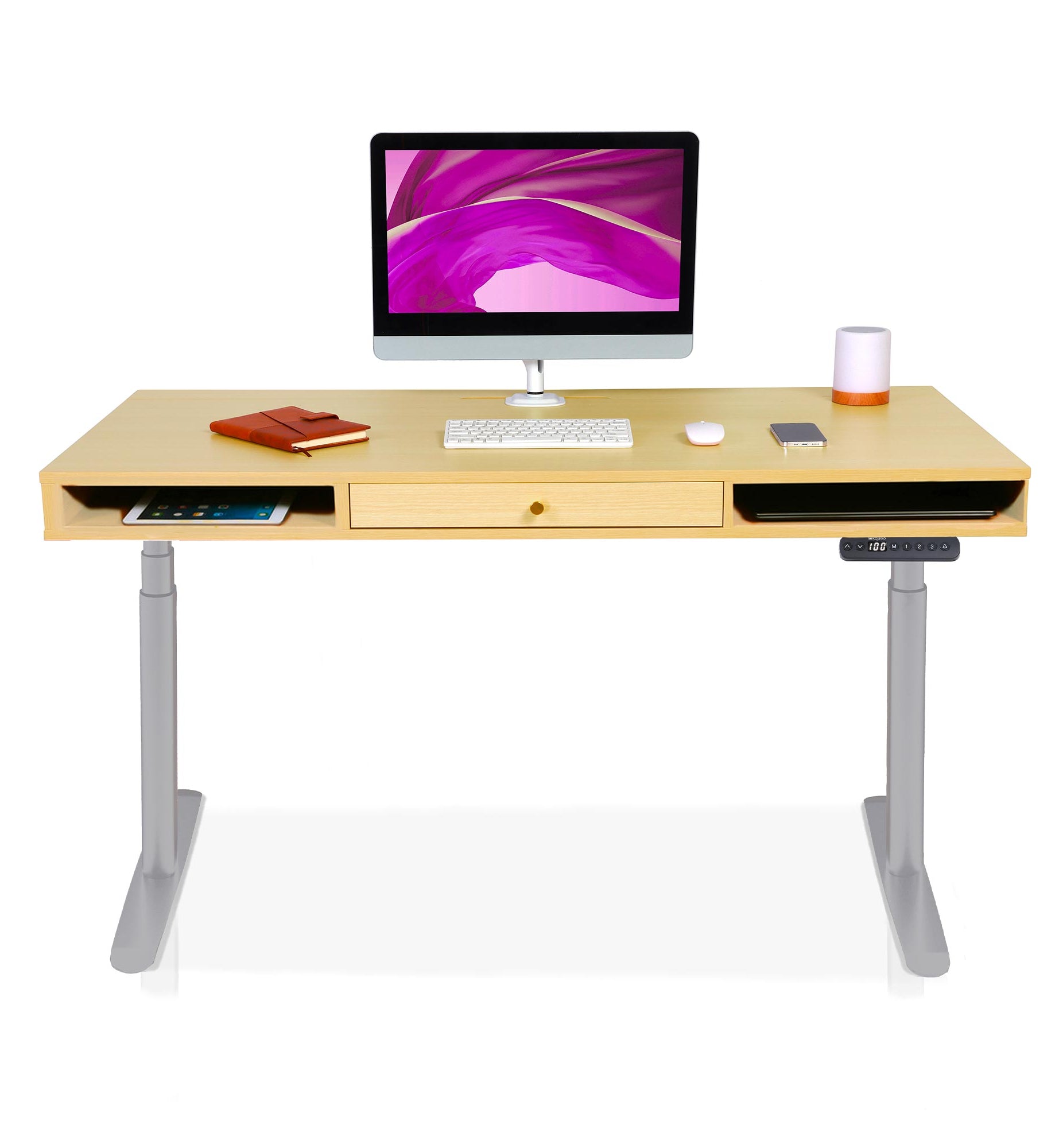 bureau assis debout SPACE DYNAMIC CIRCLE 1 tiroir coloris gris chene doré