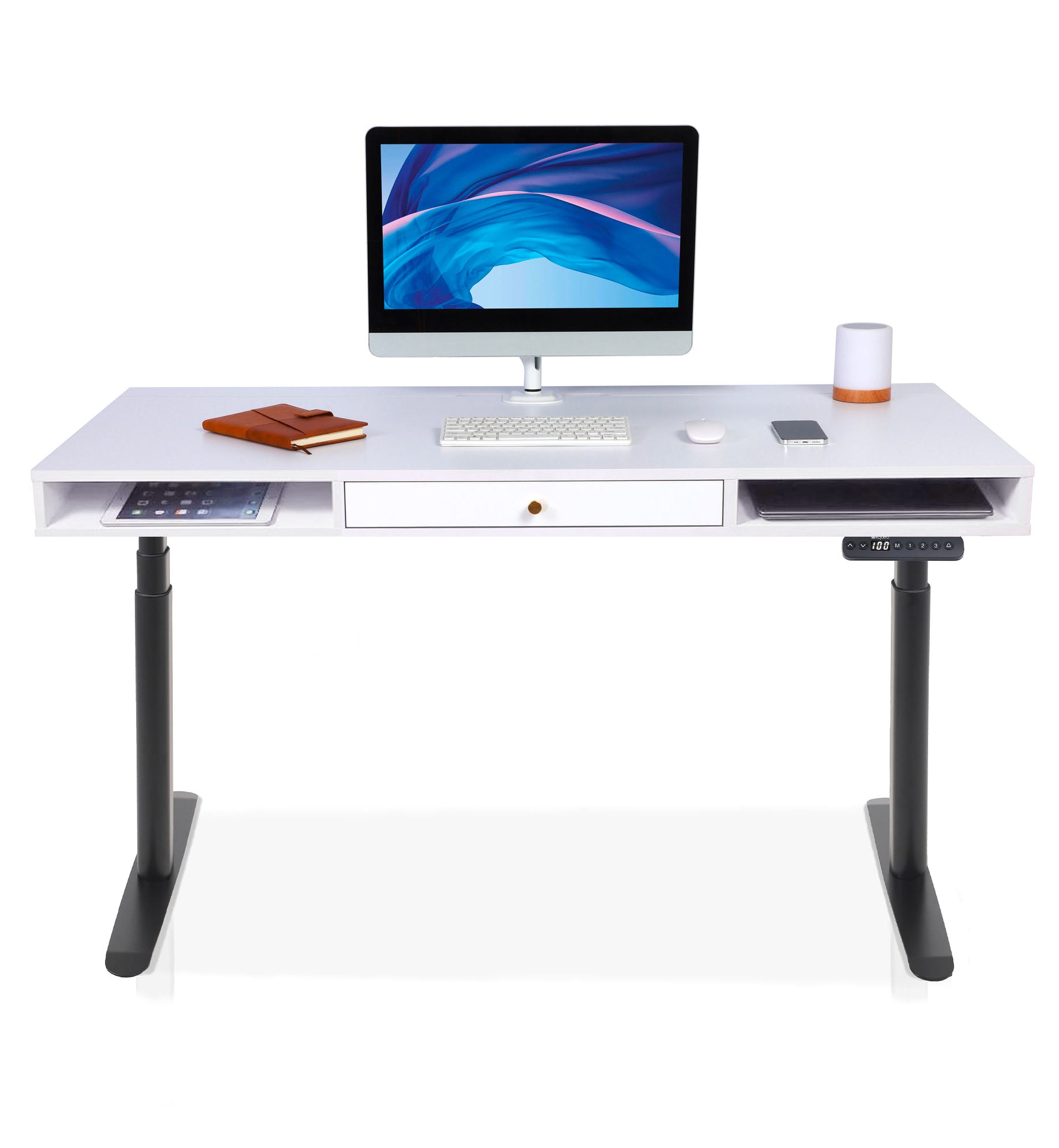 bureau assis debout SPACE DYNAMIC CIRCLE 1 tiroir coloris blanc noir