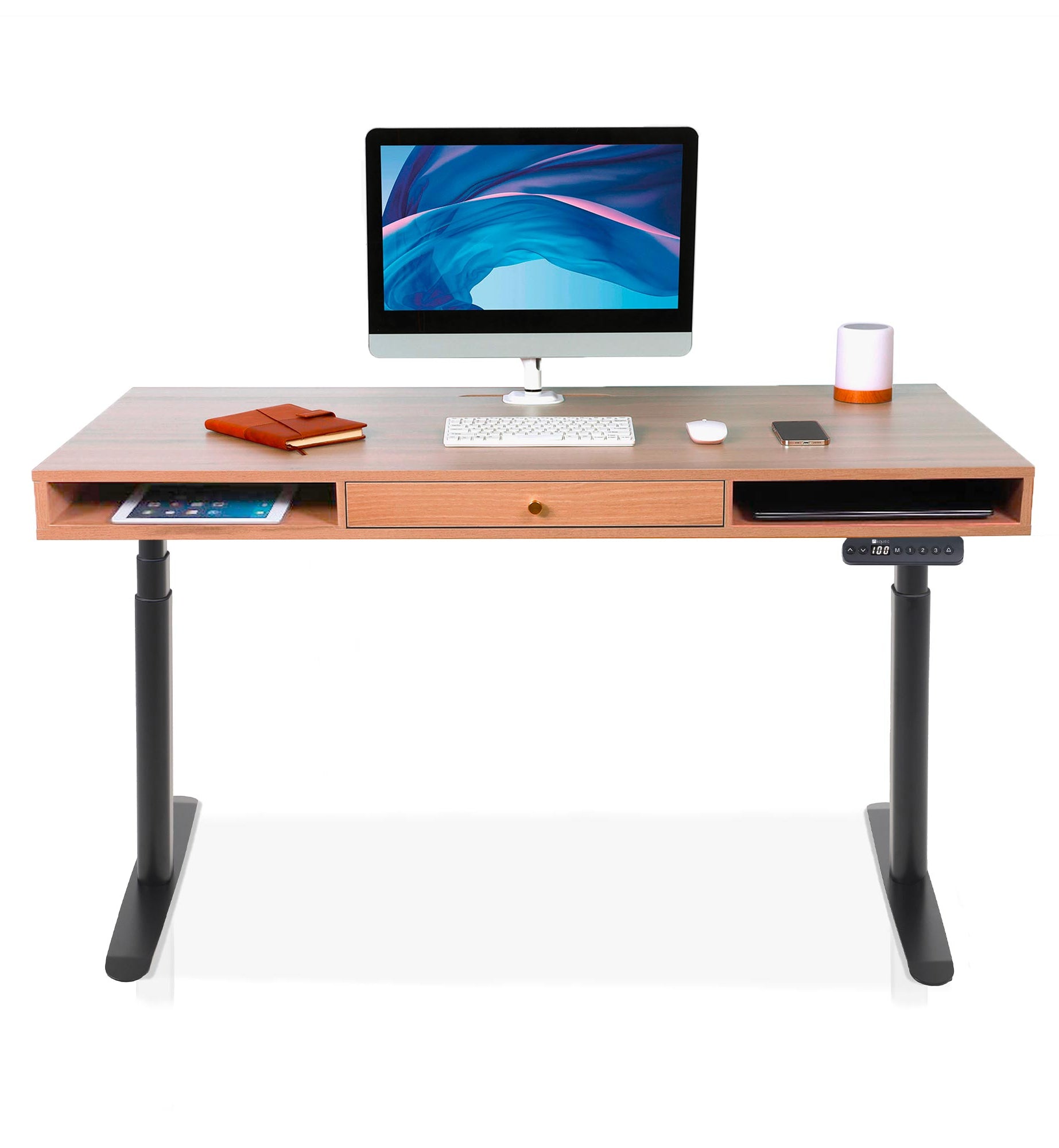 bureau assis debout SPACE DYNAMIC CIRCLE 1 tiroir coloris noir chene