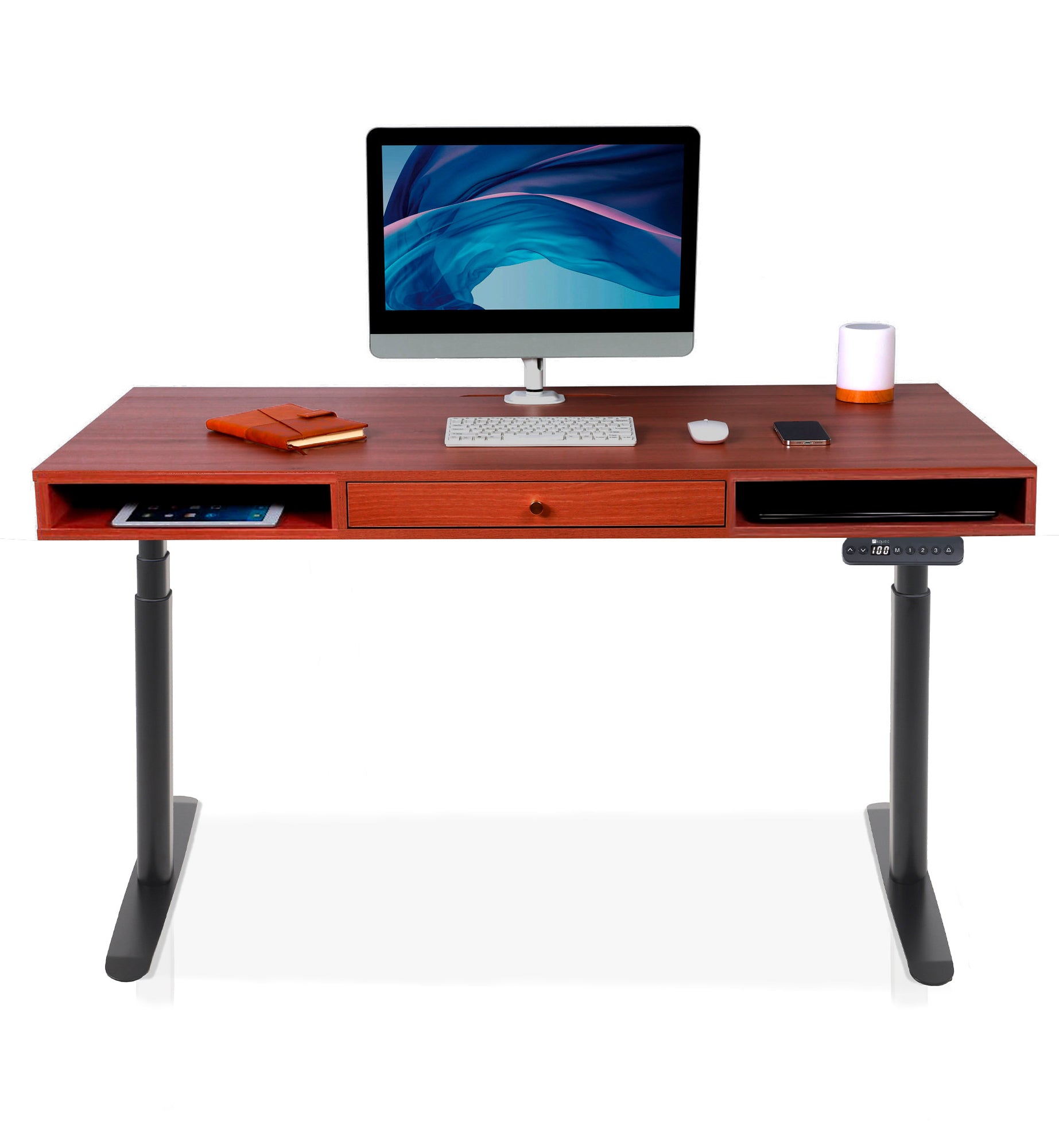 bureau assis debout SPACE DYNAMIC CIRCLE 1 tiroir coloris noir chene acajou