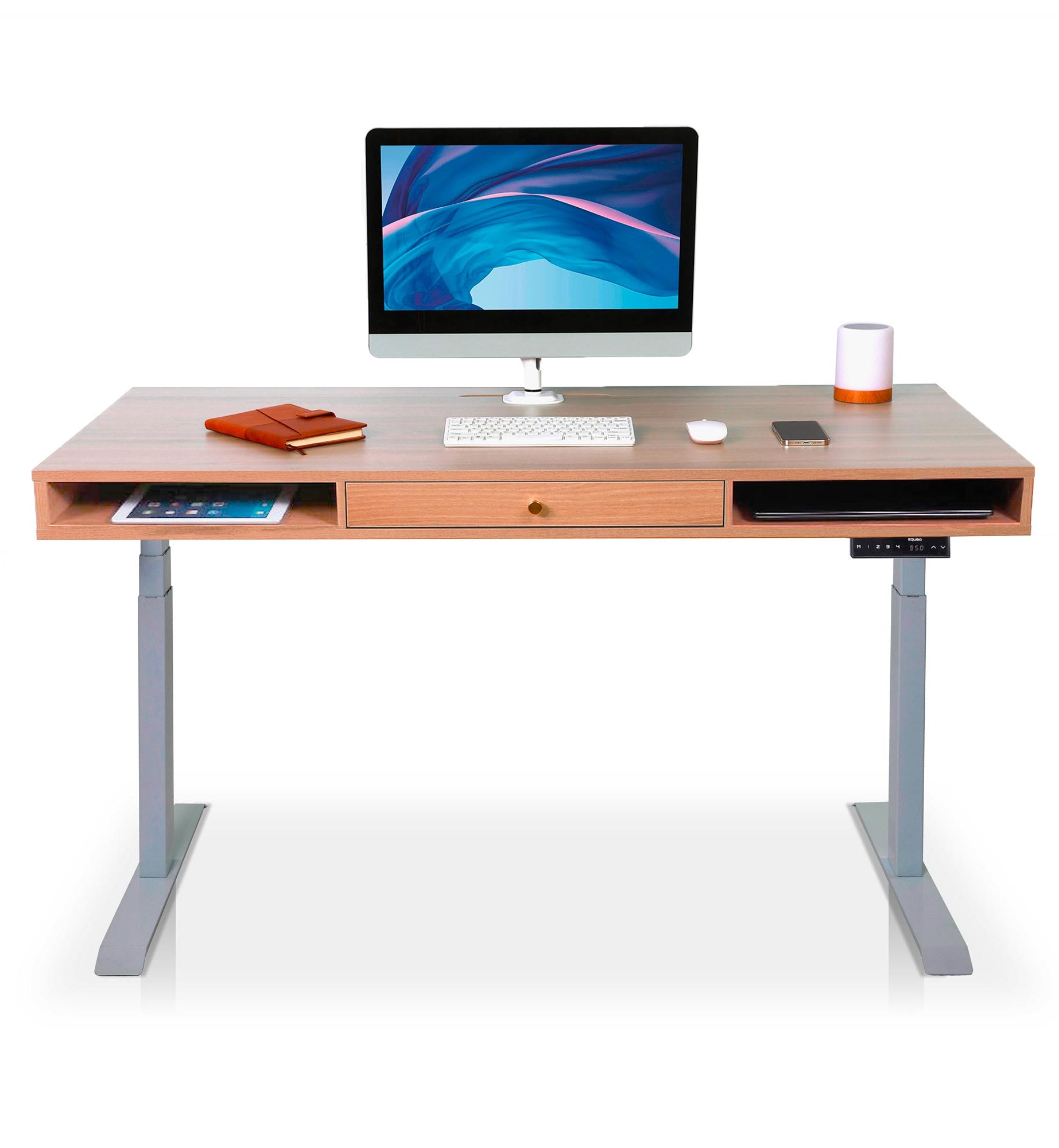 bureau assis debout space dynamic square avec trappe coloris gris chene 140cm
