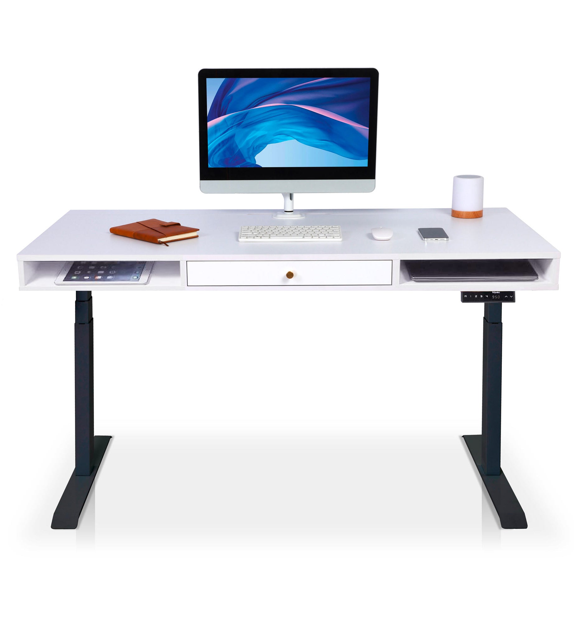 bureau assis debout space dynamic square avec trappe coloris gris chene 140cm
