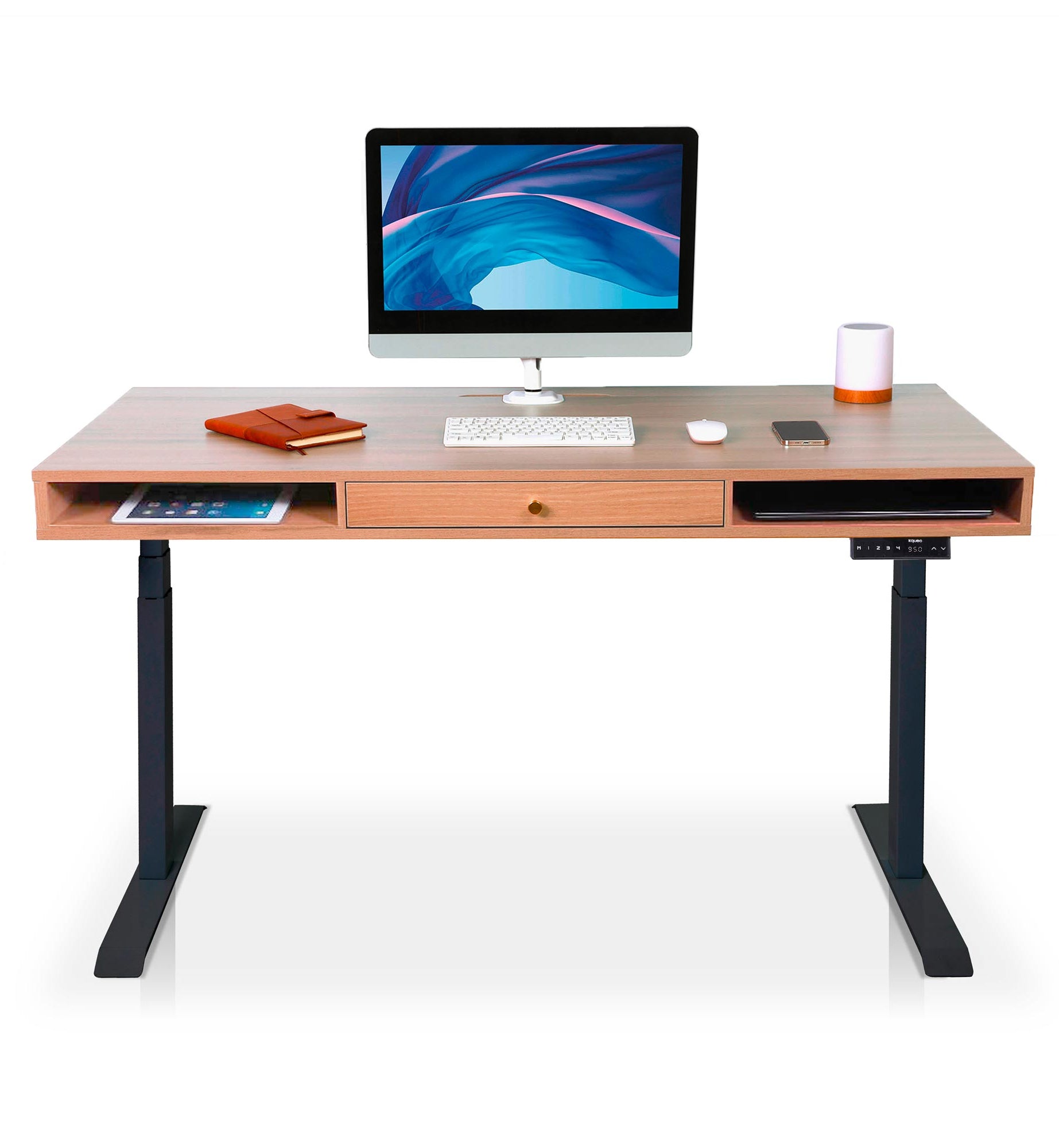 bureau assis debout space dynamic square avec trappe coloris noir chene 140cm