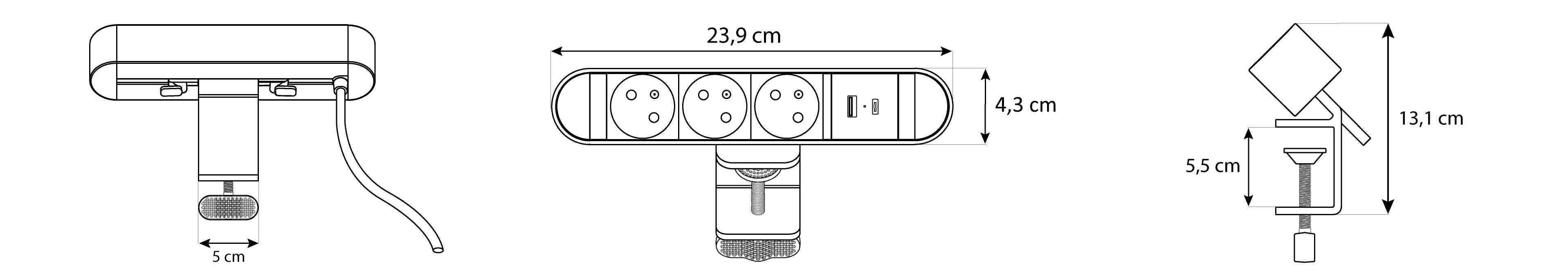 dimensions bloc multiprise KQUEO 23,9x4,3 cm