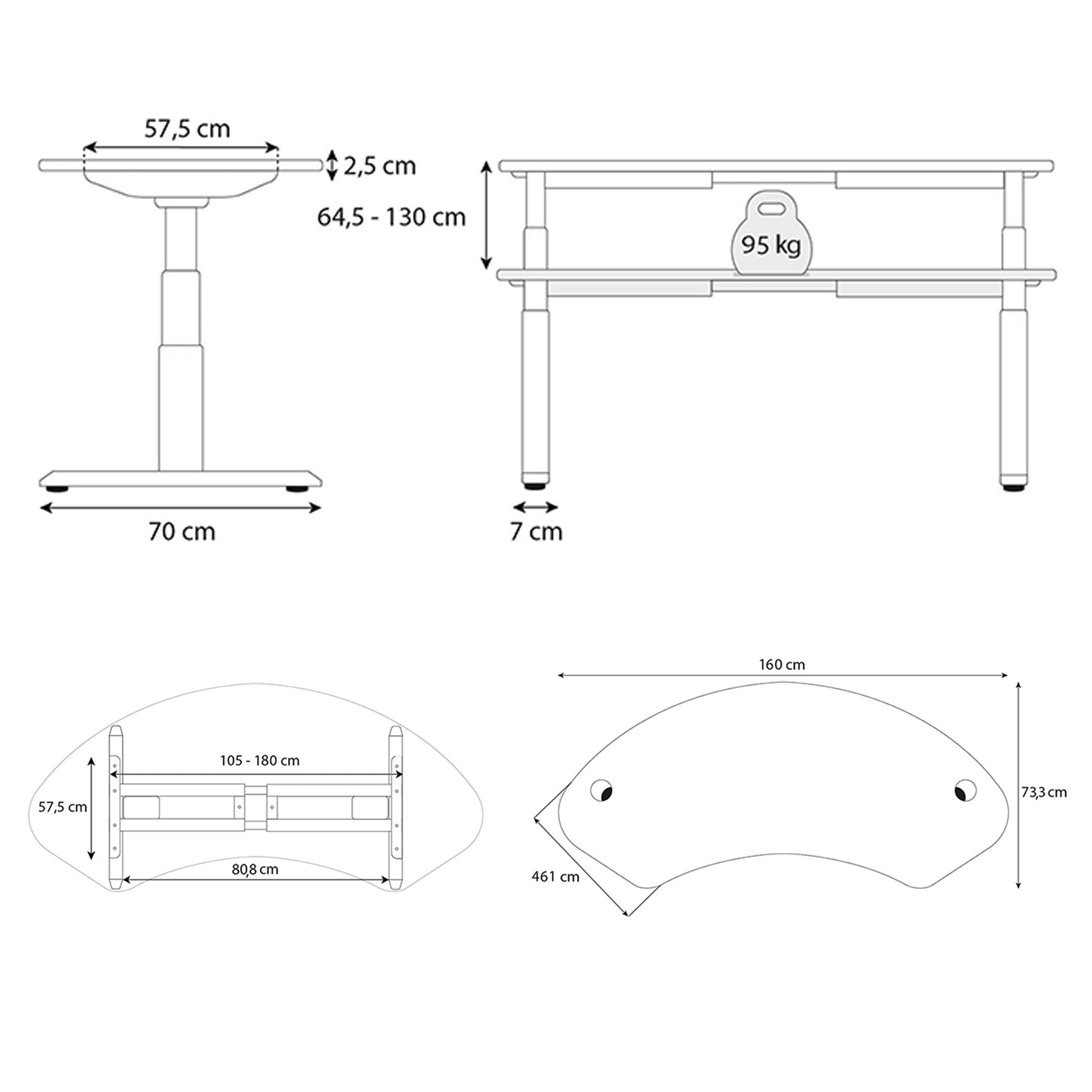 plan bureau assis debout DYNAMIC CIRCLE CURVE 160