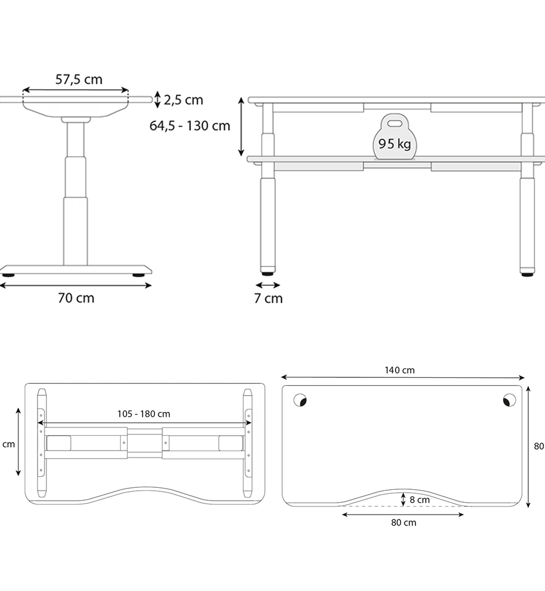 dimension bureau assis debout DYNAMIC CIRCLE SMOOTH 140x80cm