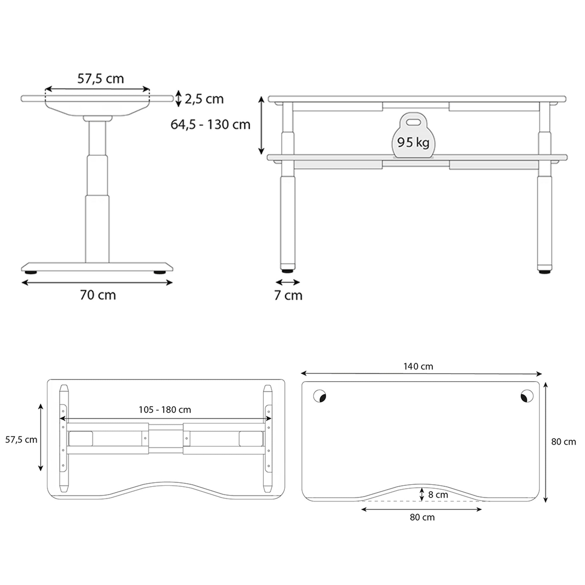 dimension bureau assis debout DYNAMIC CIRCLE SMOOTH 140x80cm